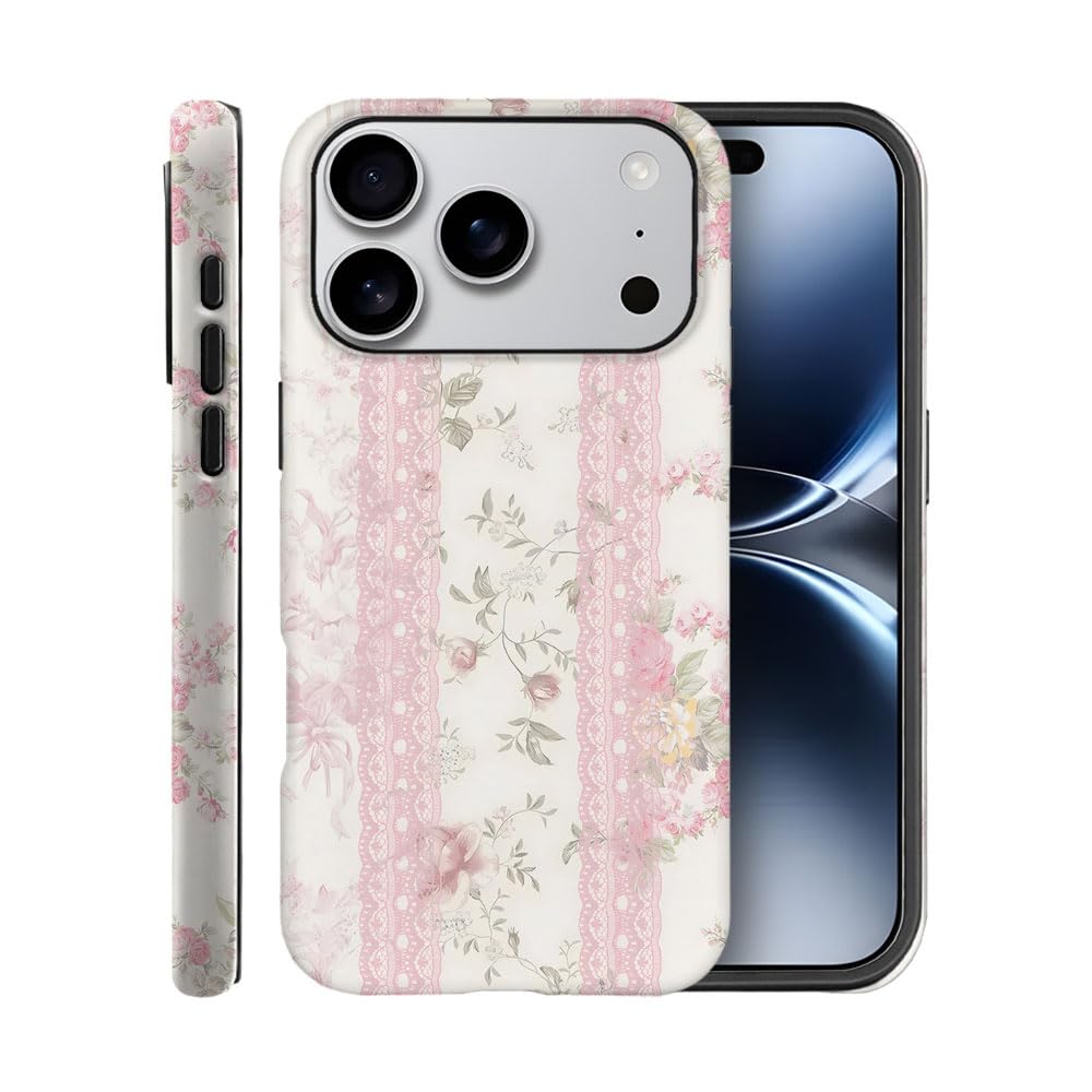 Case for iPhone 17 Pro,Fits Frosted Case Design for Girl Women,Floral with Lace Vintage