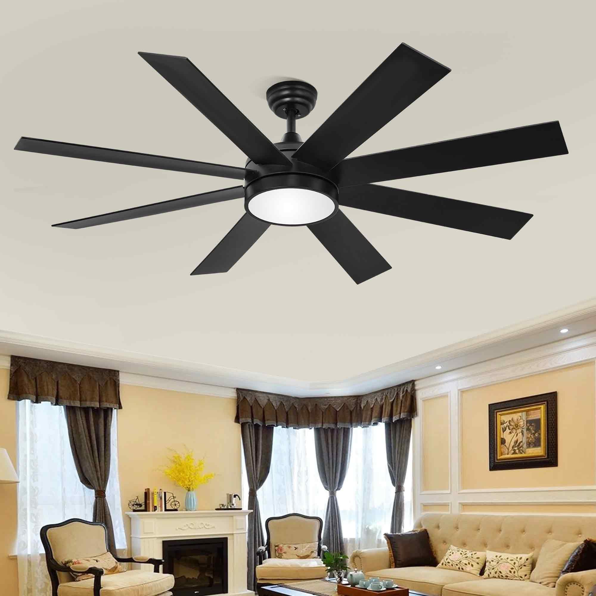 Dwvo 60 Inch Black Ceiling Fan With Light And Remote, Dc Fanlight For Indoor Outdoor, Modern Ceiling Fan With Reversible 6 Speed