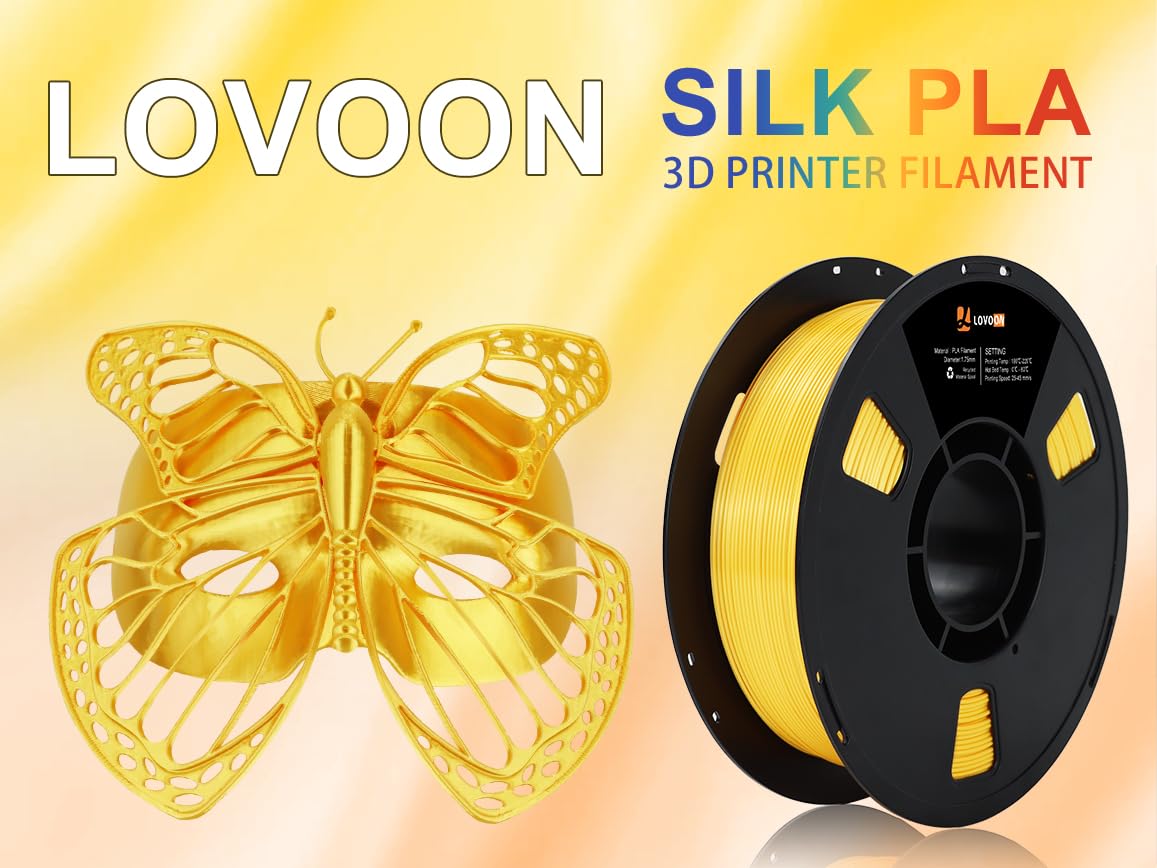 Lovoon 3D Printer Filament Silk Gold, Pla Filament 1.75Mm Shiny Silk Gold, Silky Gold Pla Surface, Easy To Print For 3D Printers