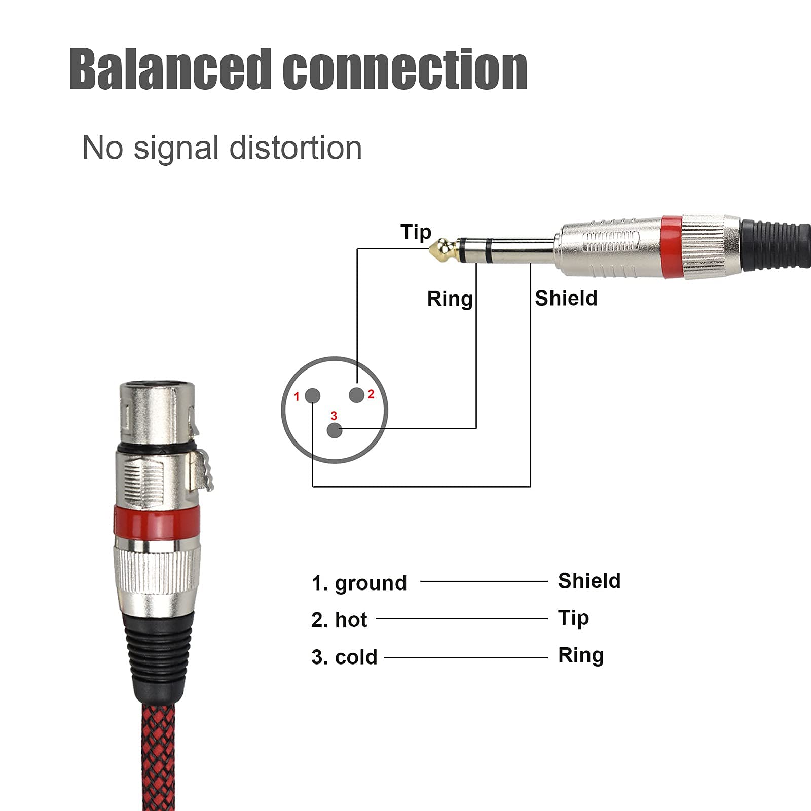 Mugteeve 1/4'' Trs To Xlr Female Cable Adapter Balanced, 3.3Ft Stereo Quarter Inch Trs To Xlr Microphone Cable, Nylon Braided, O