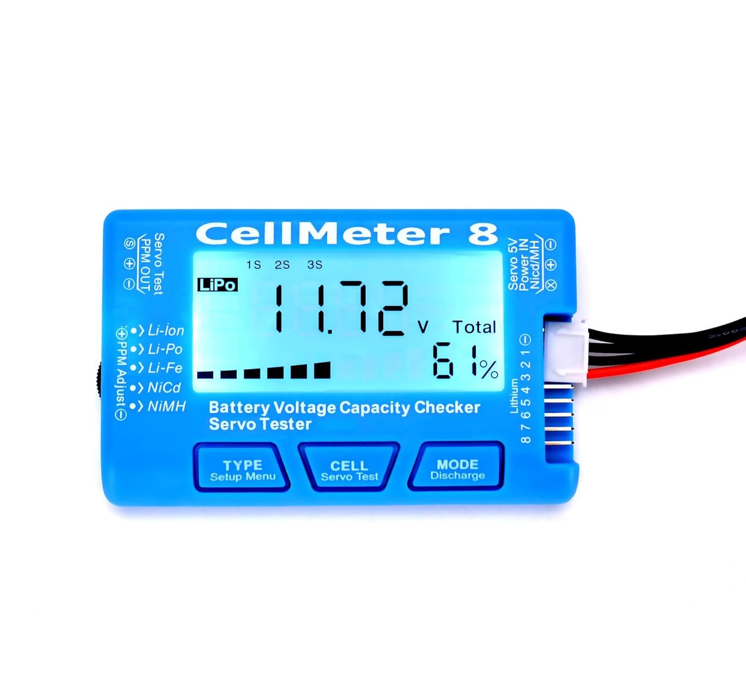 Rc Cellmeter 8 Digital Battery Capacity Checker Controller Tester Voltage Tester For Lipo Life Li Ion Nimh Nicd Cell Meter (8 In