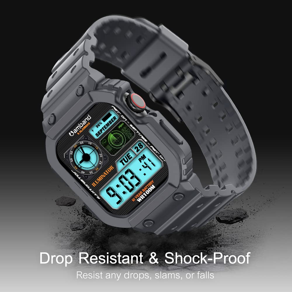 Amband Compatible For Apple Watch Band 45Mm 44Mm 42Mm With Bumper Case, Rugged Men Bands For Iwatch Se Se 2 Series 9 8 7 6 5 4 3