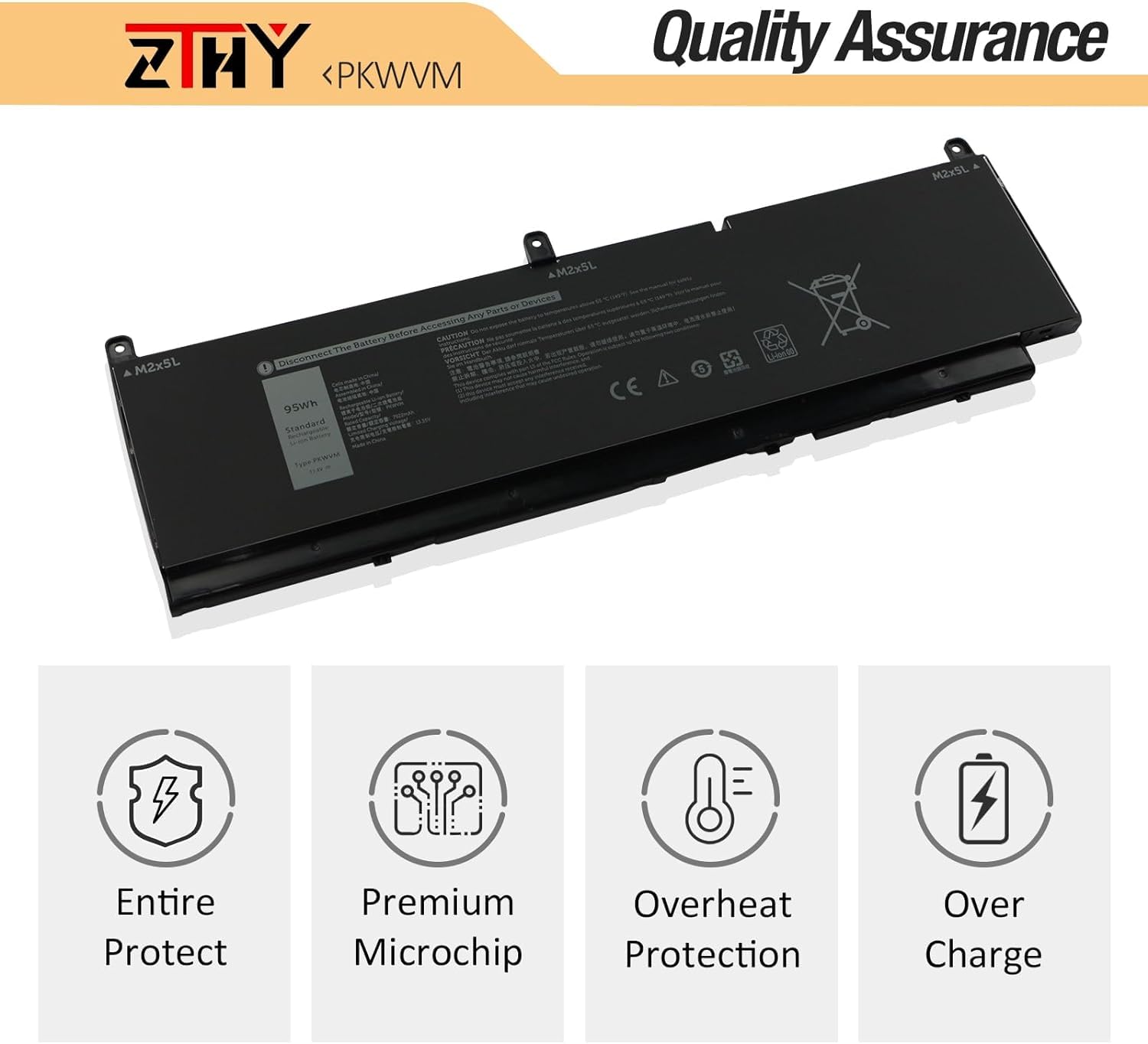 Zthy 95Wh Pkwvm Laptop Battery Replacement For Dell Precision 7550 7560 7750 7760 Mobile Workstation P44E P93F P44E001 P44E002 P93F001 P93F002 C903V Cr72X 17C06 0Cr72X 0447Vr 068N03 453 Bbcq 11.4V