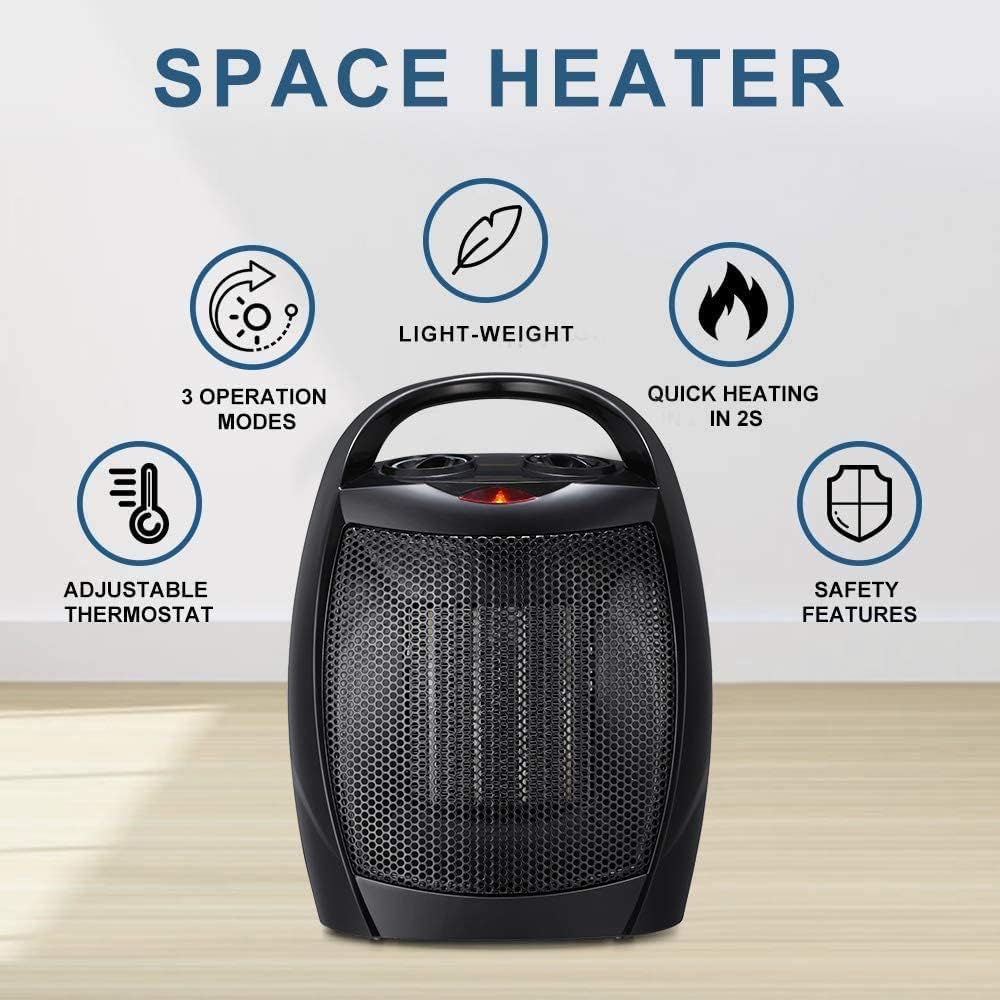 Smart Space Electric Heater, Adjustable Thermostat/Temperature Detection/Timer,Fast Heating, Portable Fan Heater With 3 Heat Set