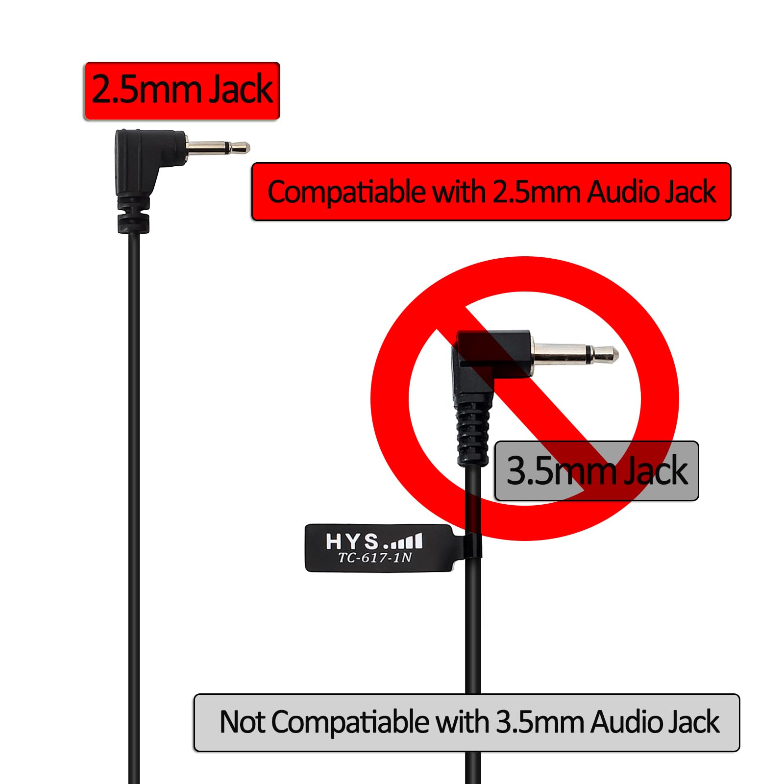 Hys 2.5Mm Receiver/Listen Only Surveillance Acoustic Tube Earpiece Headset Shoulder With One Pair Medium Earmolds(Left And Right