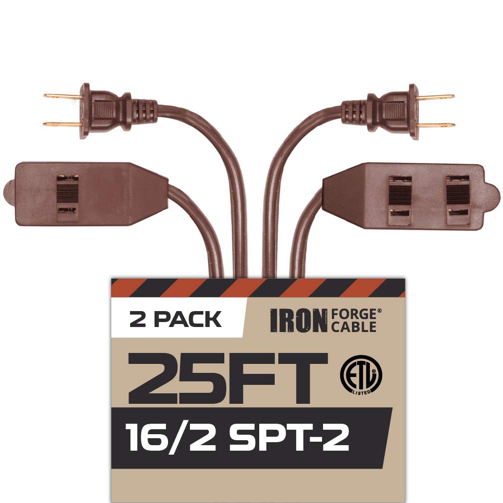 25 Ft Brown Extension Cord 2 Pack   162 Durable Electrical Cable