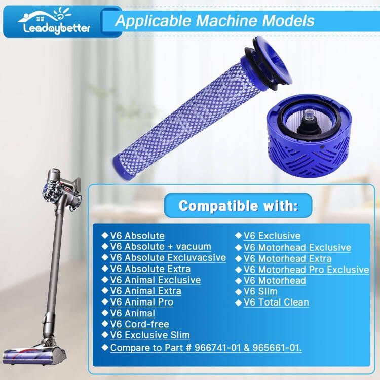 Leadaybetter V6 Filters Replacement For Dyson Absolute Total Clean Cordless Stick Vacuum, 2 Pack Post Hepa And Pre Filter Replac