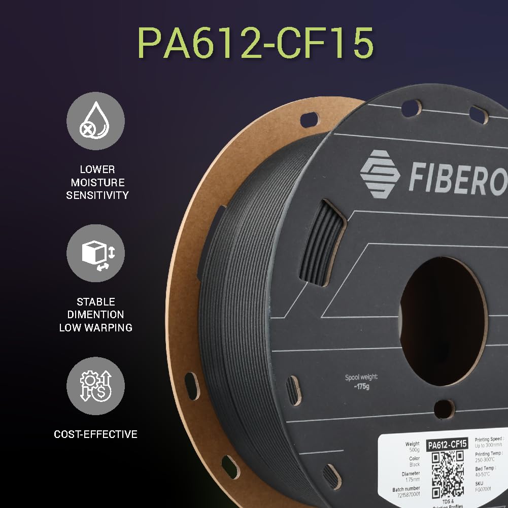 Polymaker Fiberon Pa612 Cf15 Carbon Fiber Nylon 3D Printer Filament 1.75Mm Black 500G, Enhanced Hard Edge Cardboard Spool, Fiber