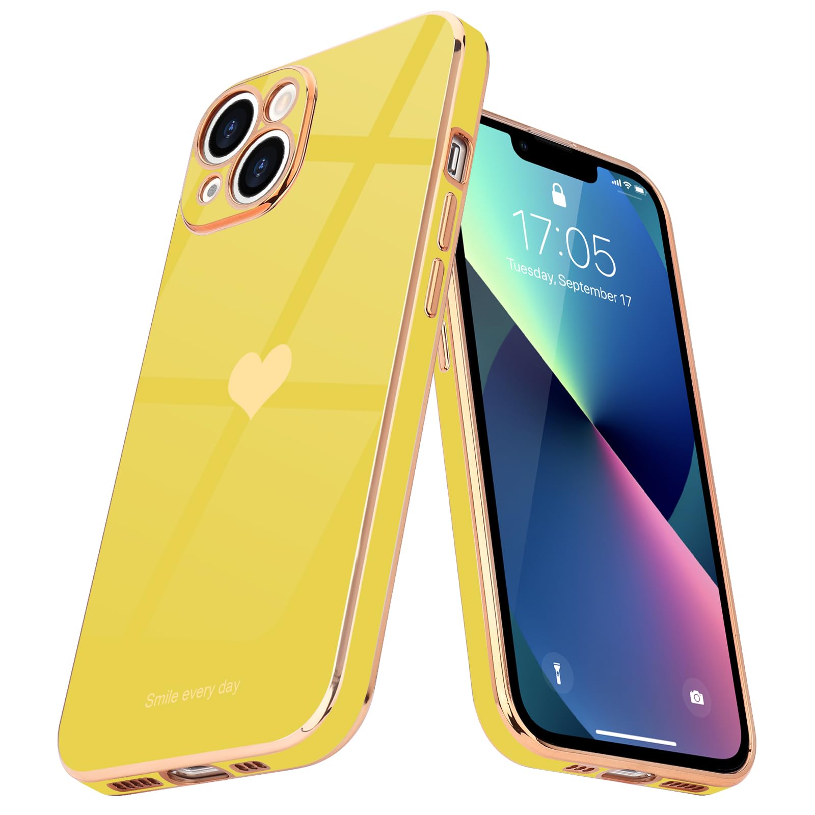 Teageo Compatible With Iphone 13 Case For Women Girl Cute Love Heart Luxury Bling Plating Soft Back Cover Raised Full Camera Pro