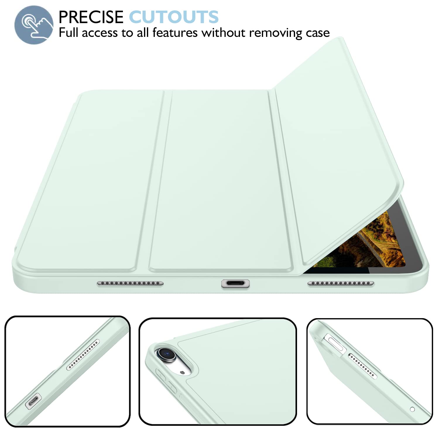 Imieet Ipad Air 11 Inch Case 2024 (6Th Generation), Ipad Air 5Th Generation Case 2022/4Th Generation Case 2020 10.9 Inch With Pencil Holder, Trifold Stand Smart Case (Pale Green)