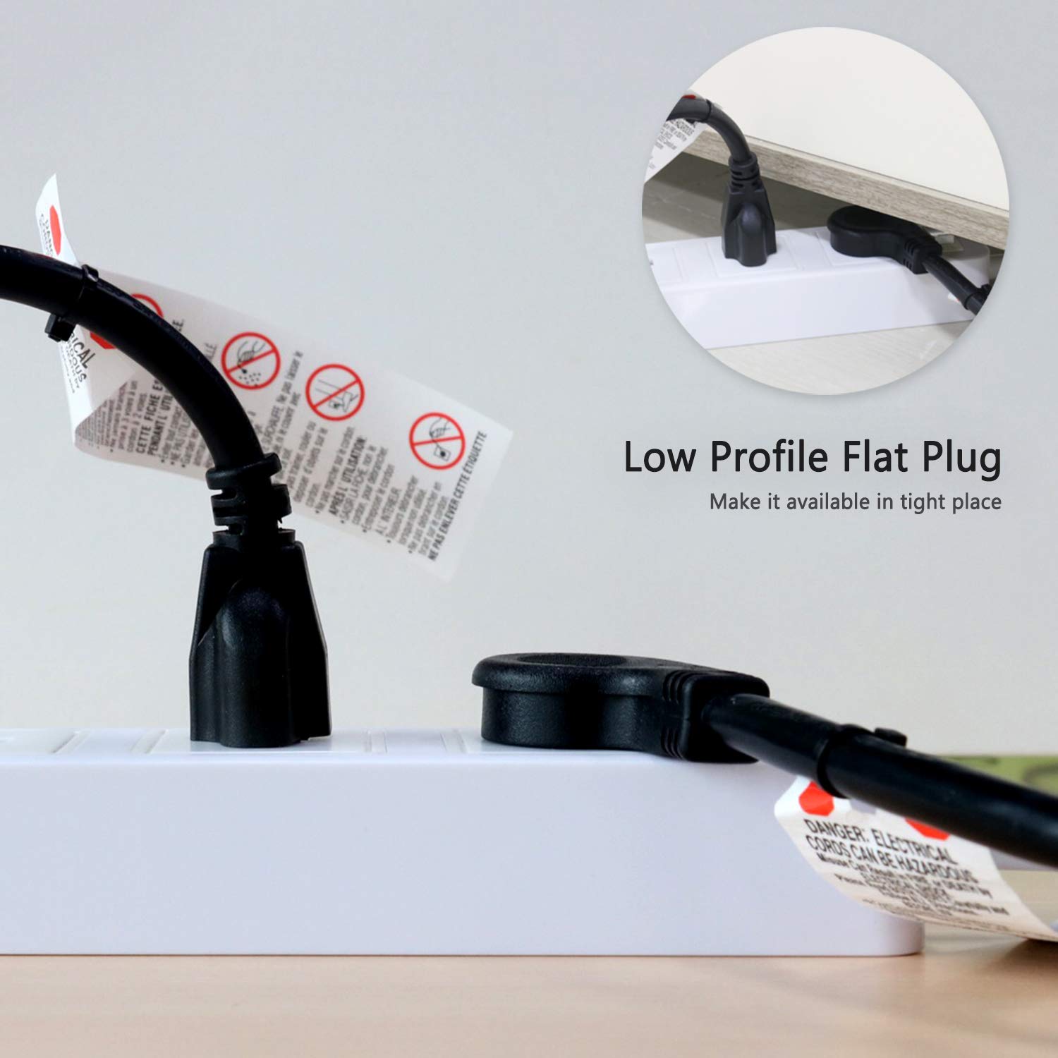 Firmerst 6 Feet 1875W 15A Low Profile Flat Plug Extension Cord 14 Awg Black