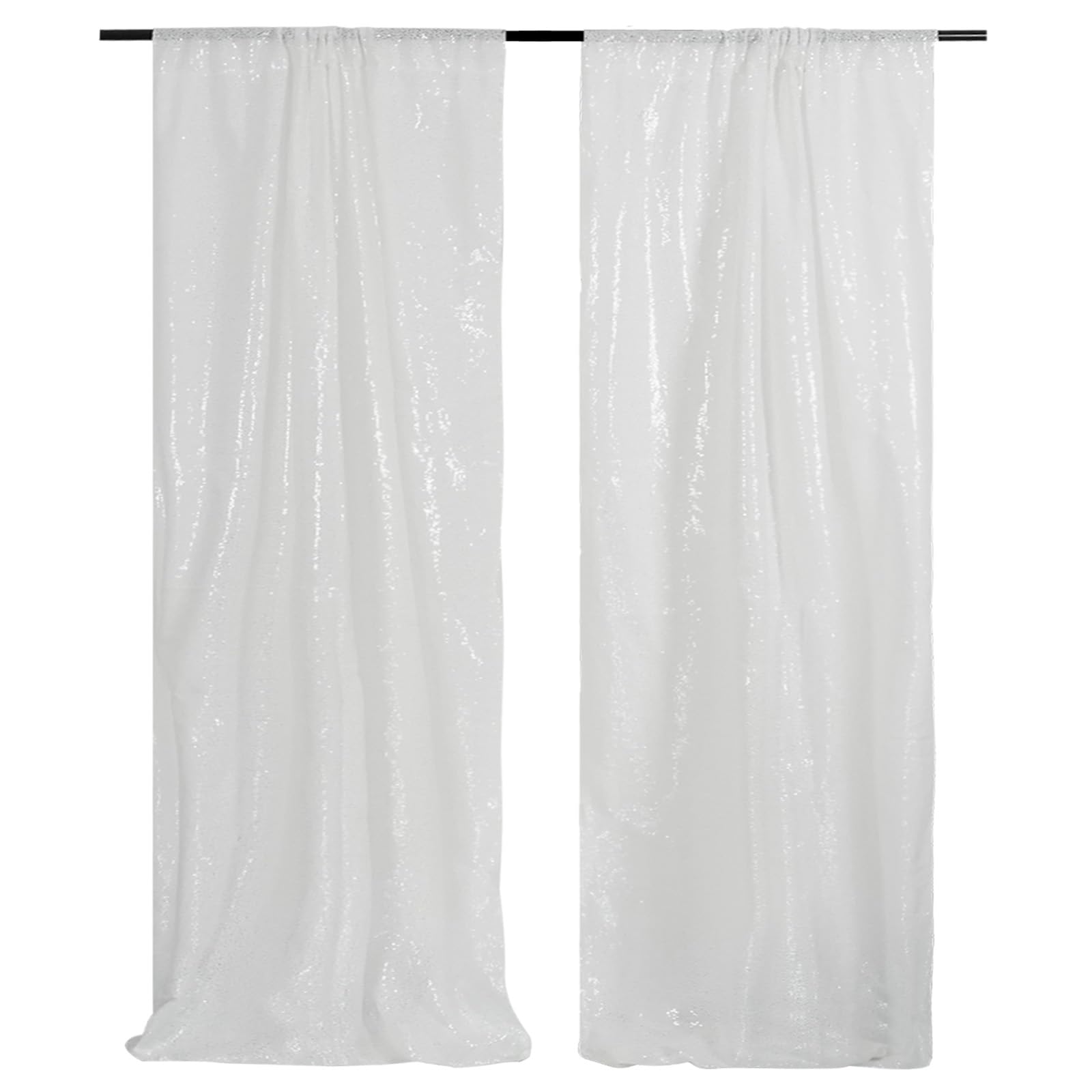 Partydelight White 2Ft X 8Ft Sparkly Sequin Backdrop Curtains, 2 Panels, For Wedding, Party, Room Decorations