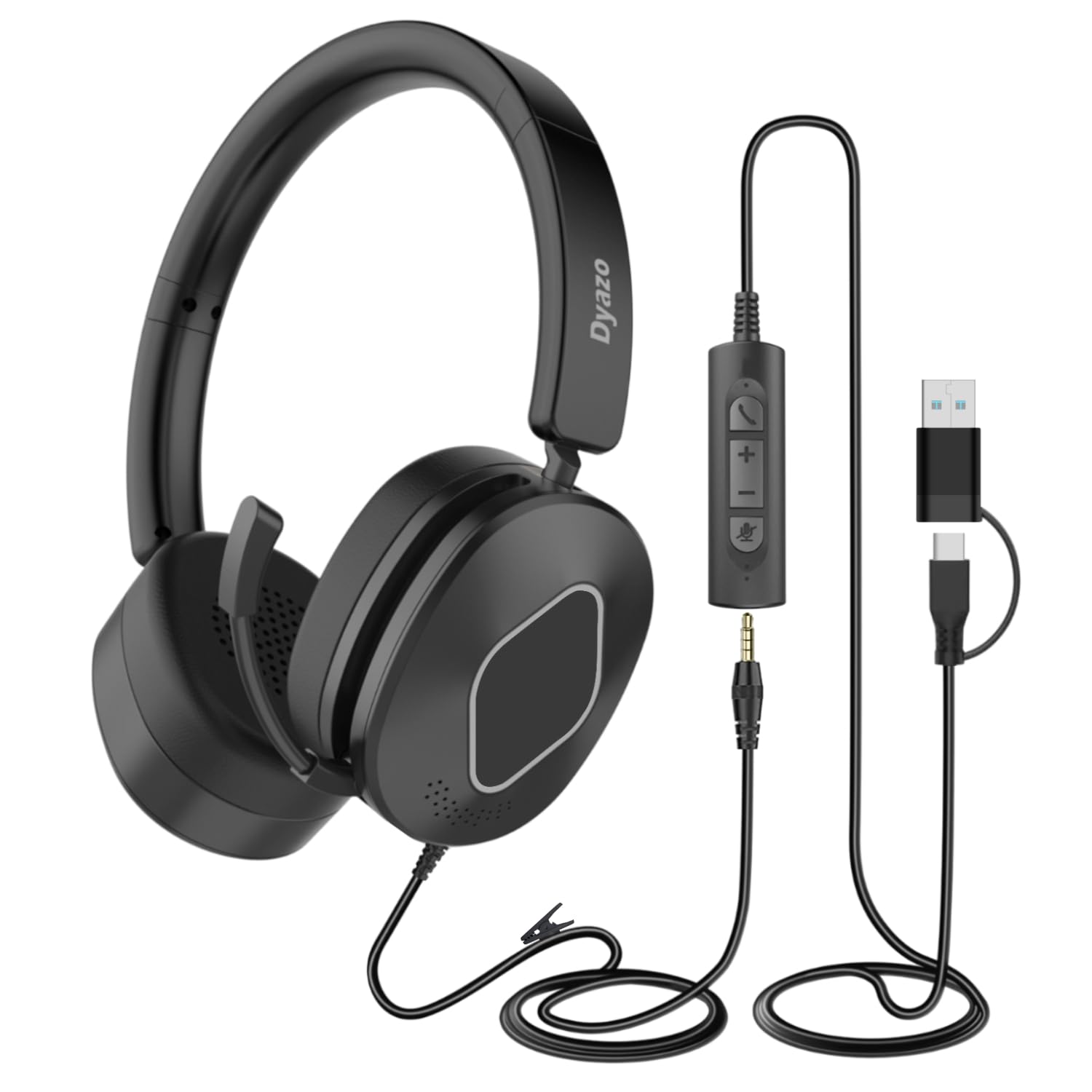 Dyazo Wired Headset With Microphone | Active & Environmental Noise Cancellation | 3In1 Usb, TypeC & 3.5Mm Connectivity | InL