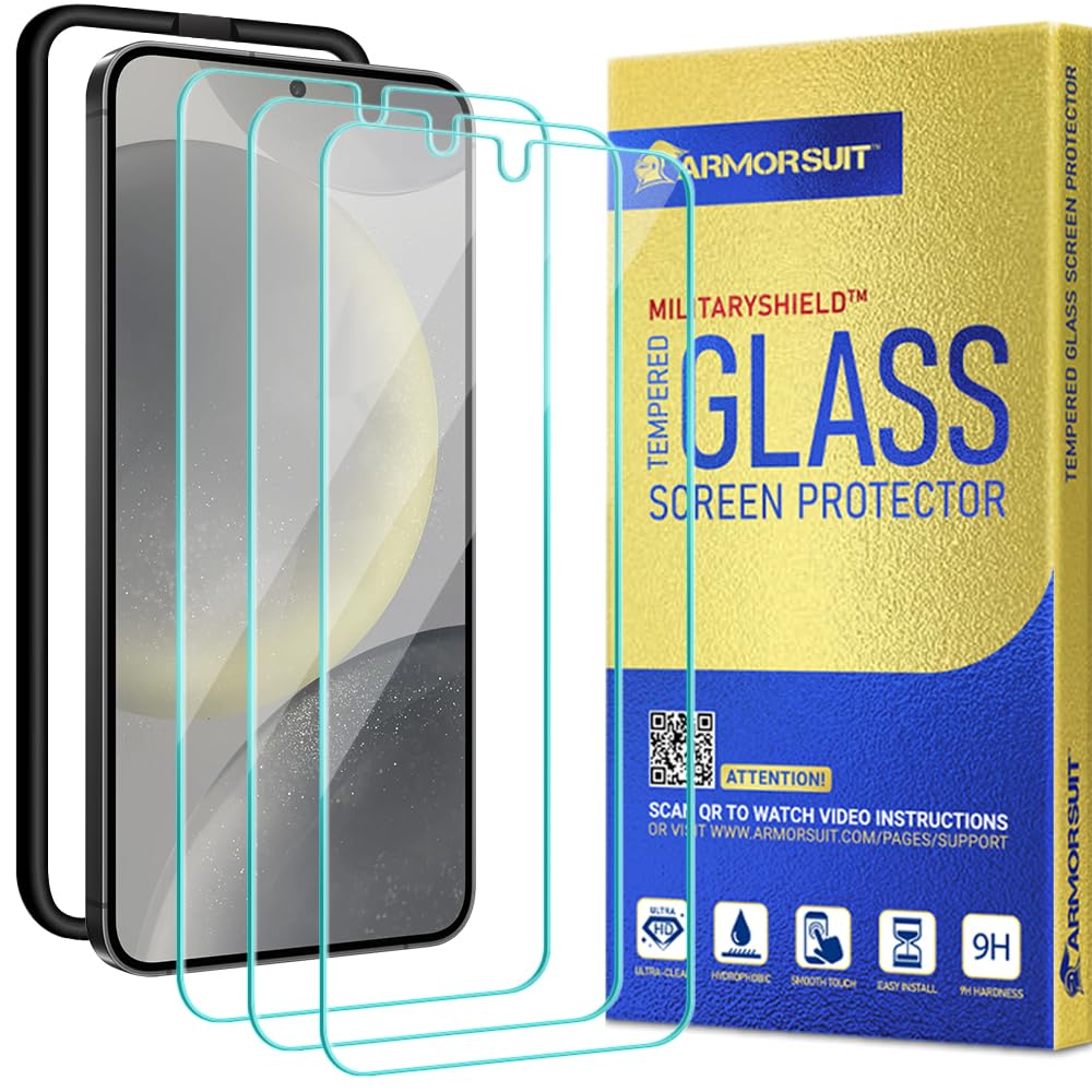 Armorsuit 3 Pack For Samsung Galaxy S24 [6.2''] Tempered Glass Screen Protector 9H Militaryshield Case Friendly (W/Alignment Too