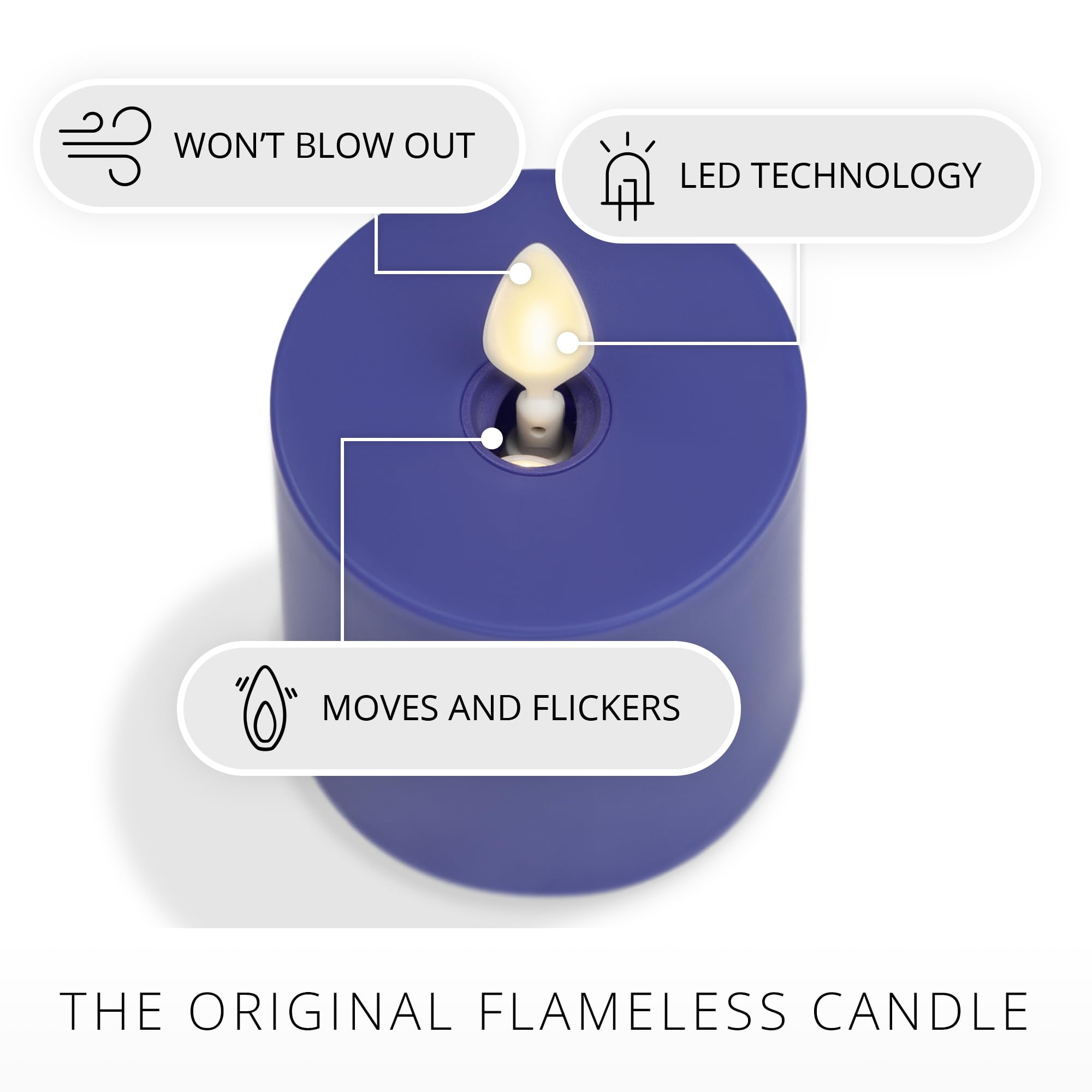 Luminara Outdoor Votive Flameless Led Candle, Vivid Ultramarine 2'' X 3.2'', Moving Flame Battery Operated Timer Remote Ready Ip