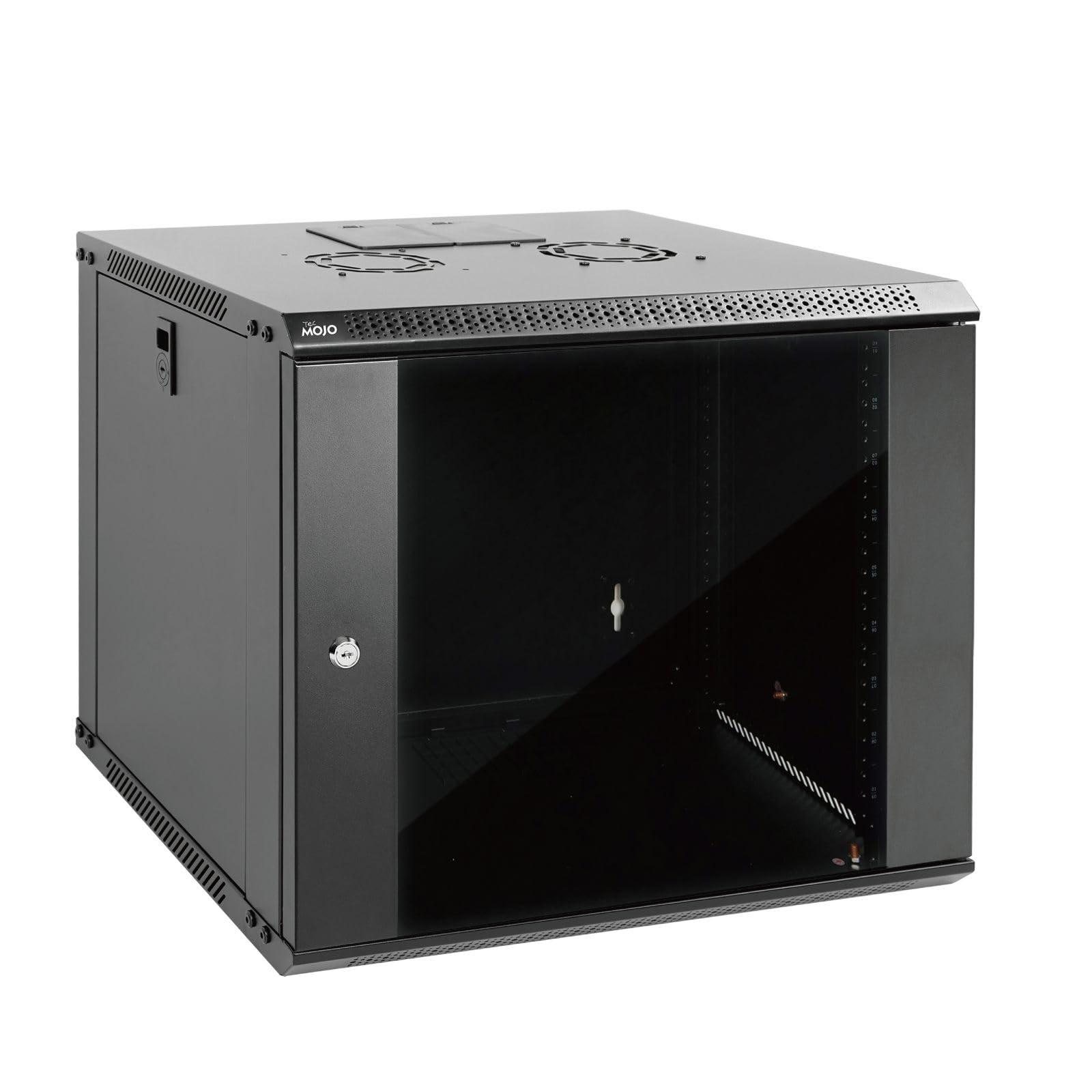 Tecmojo 9U Wall Mount Server Cabinet It Network Rack Enclosure Lockable Door And Side Panels Black,Cooling Fan, Glass Door, 17.7