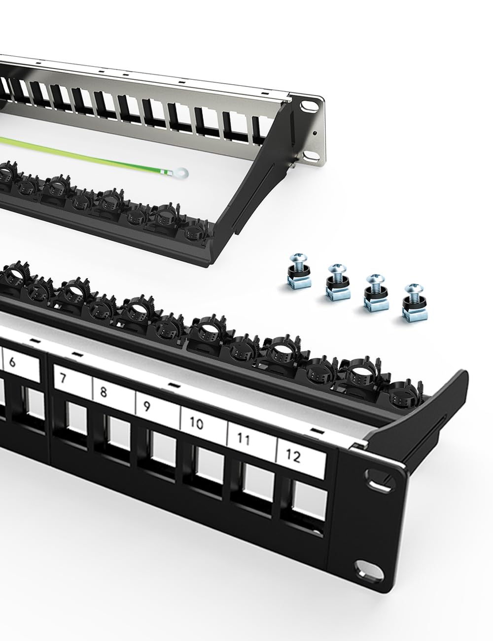 Enmane 12Port Blank Keystone Patch Panel 1U Keystone Patch Panel 10 Inch Shielded Network Patch Panel,Rack Mount With Smart Cabl