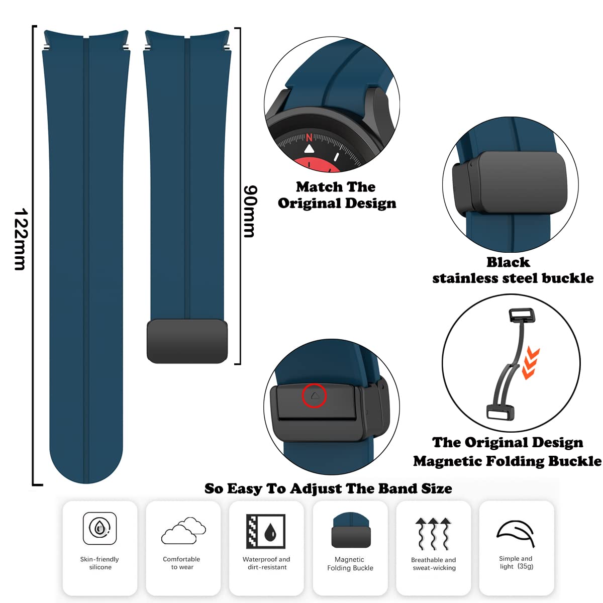 Galaxy Watch 5 Bands 44Mm 40Mm/Galaxy Watch 5 Pro Bands 45Mm, No Gap Silicone Sport Bands Compatible With Samsung Galaxy Watch 5