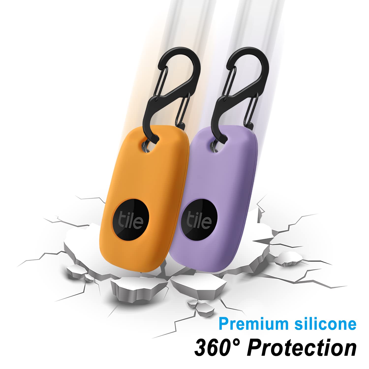 Geiomoo Silicone Case For Tile Pro 2022 Tracker, Soft Flexible Scratch Resistant Cover With Carabiner (2 Pack Orange+Lilac)