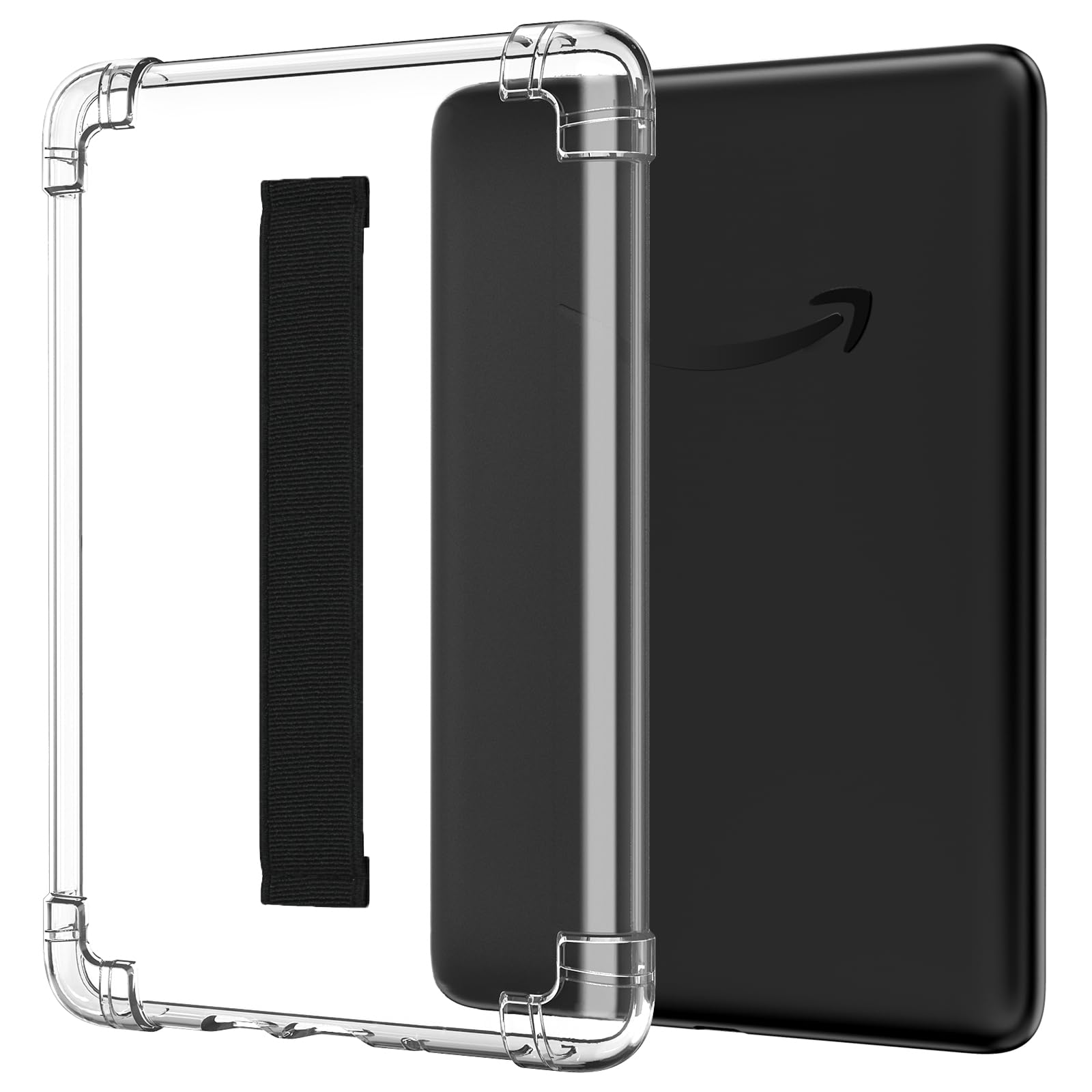 MoKo Case for 6' All New Kindle (11th Generation 2024/2022 Release), Hand Strap Case Ultra Slim Transparent Soft Flexible TPU Skin Bumper Back Cover Shell, Black
