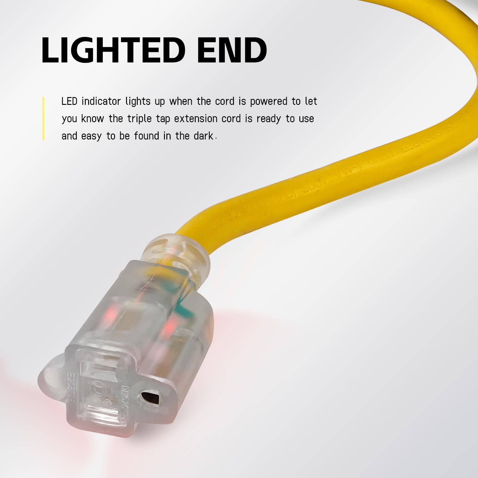 Ep 50 Ft Lighted Outdoor Extension Cord   12/3 Sjtw Heavy Duty Yellow Extension Cable With 3 Prong Grounded Plug   15Amp Power C