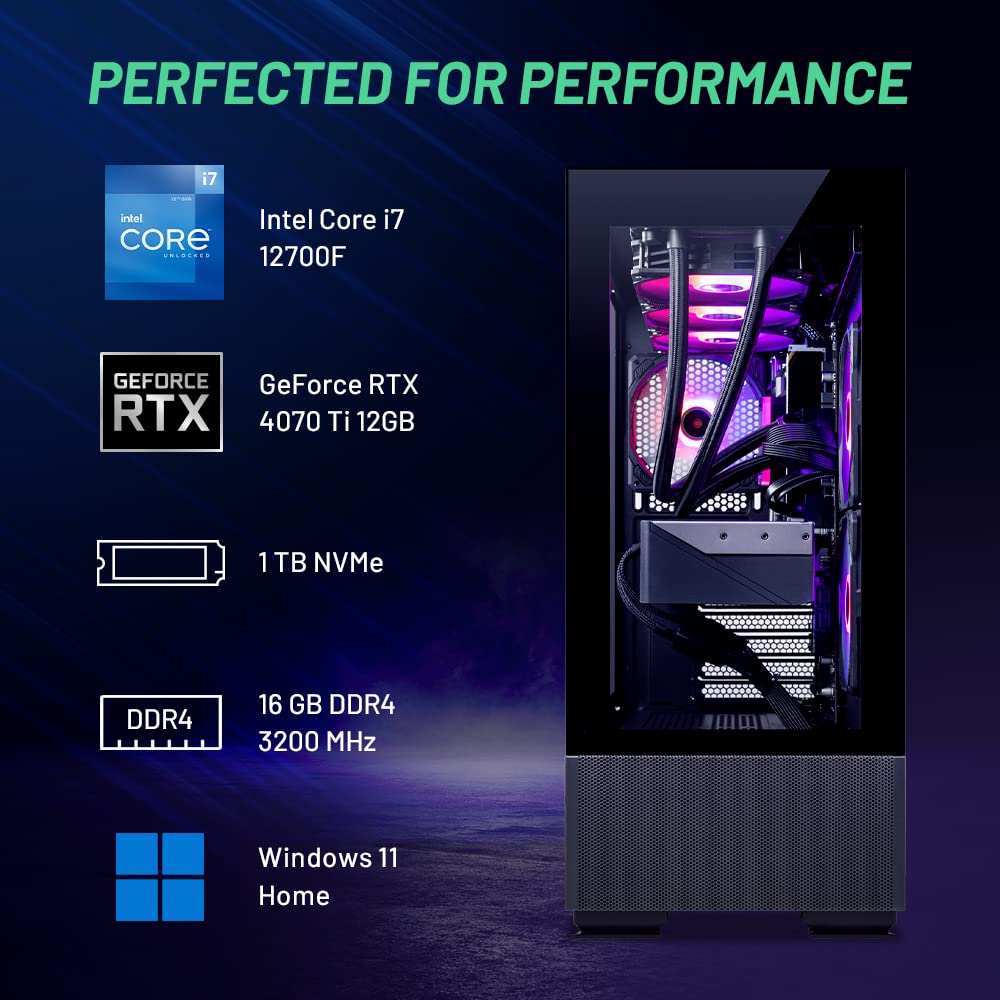 Skytech Gaming Pc Desktop   Intel Core I7 12700F 2.1 Ghz, Nvidia Rtx 4070 Ti, 1Tb Nvme Ssd, 16Gb Ddr4 Ram 3200, 750W Gold Psu, 3