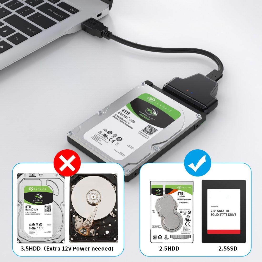 chenyang 2-in-1 USB 3.0/USB C to SATA Cable Adapter for 2.5" SSD/HDD UASP UC-147-CY Copper