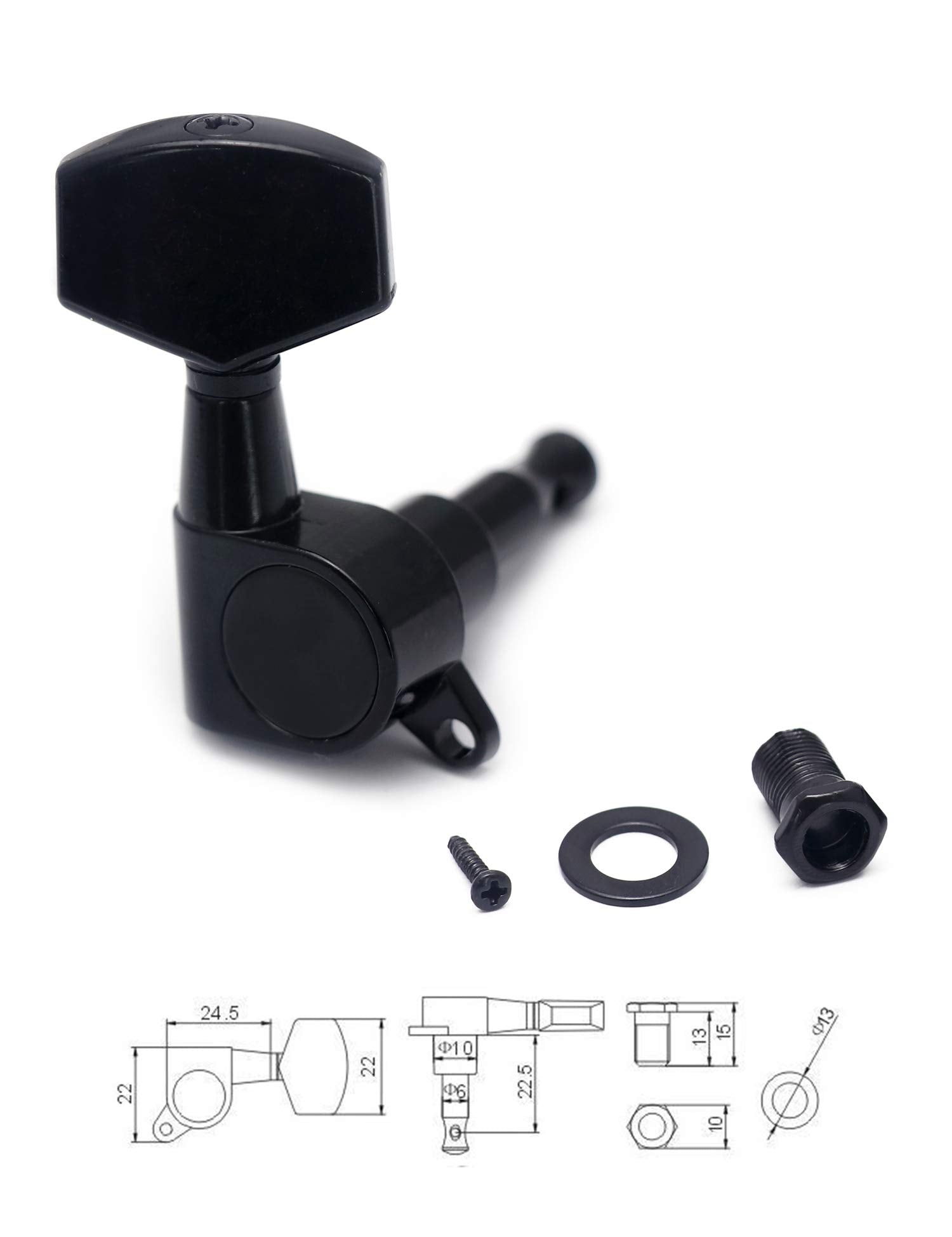 Metallor Sealed String Tuning Pegs Keys Machines Heads Tuners 3L 3R Electric Guitar Acoustic Guitar Parts Replacement Black.(Bla