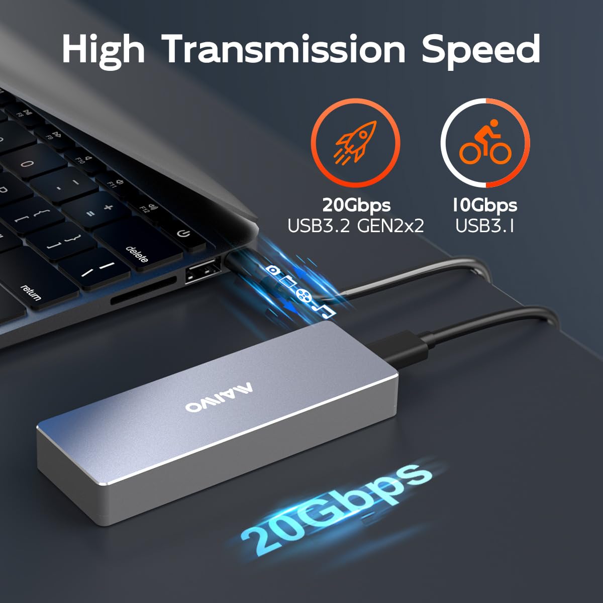 Maiwo Macbook Ssd Enclosure, 12+16 Pin Ahci Ssd To Type-C Adapter, Usb 3.2 Gen2X2 20Gbps, For 2013-2017 Macbook Pro, Macbook Air