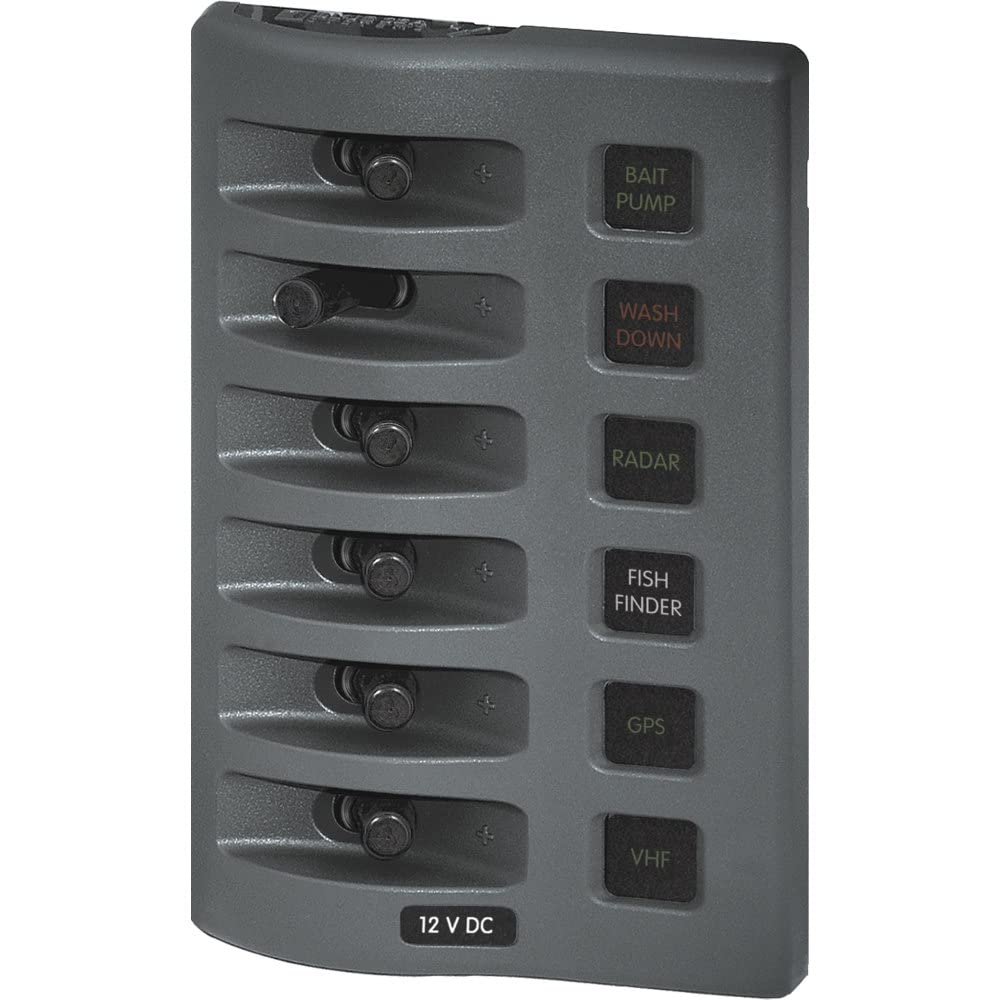 Blue Sea Systems 4306 Switch Panel, Weatherdeck, 6 Pos., Gray, 12V