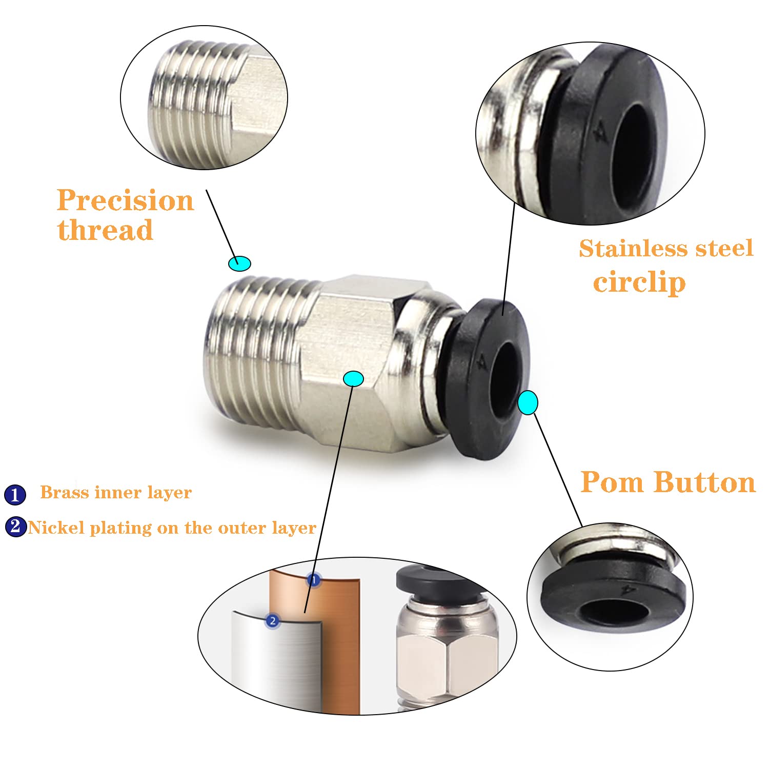 3D Printer Bowden Tube 2M, Ptfe Tube Teflon Bowden Tubing With High Grade Pc4 M6 & Pc4 M10 Pneumatic Fittings,Tube Cutter, For 1