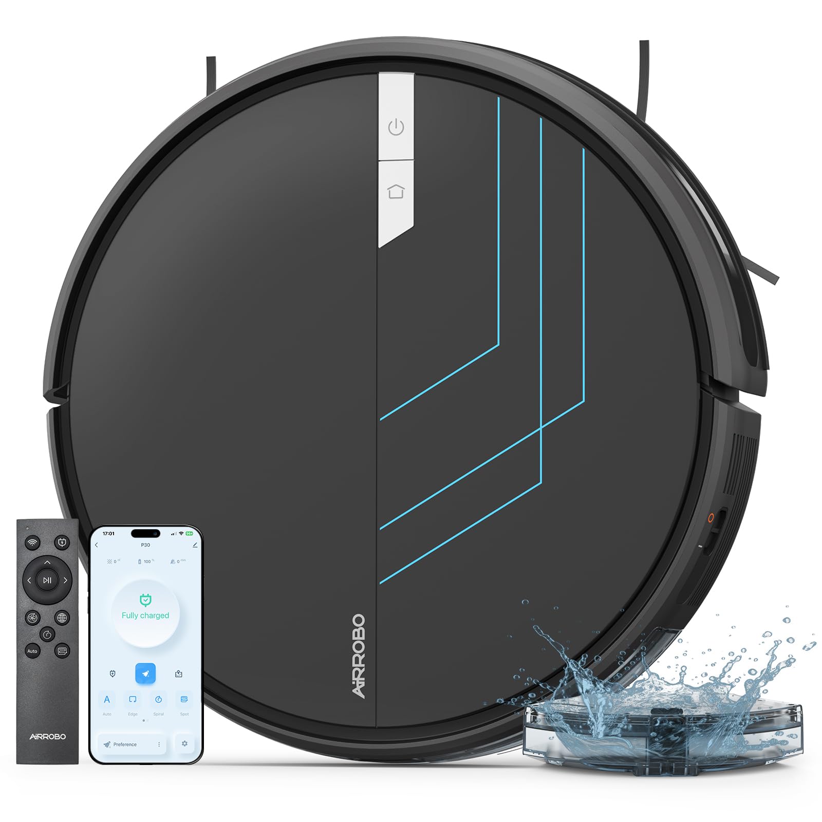 Airrobo Robot Vacuum And Mop, 3000Pa Strong Suction Power Vacuum Mop Robot, Wifi/App/Alexa, Selfcharging Robotic Vacuum For Ha