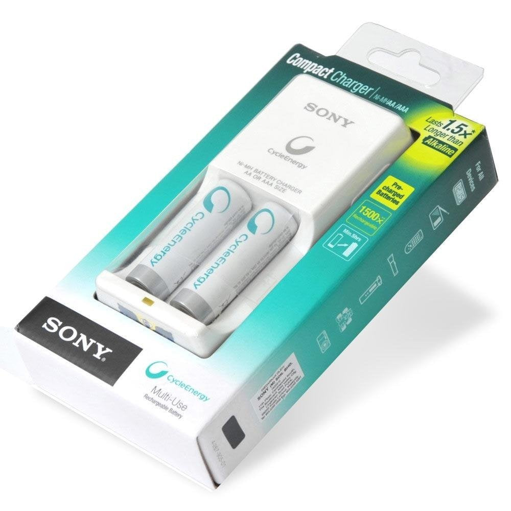 Sony BCG34HW2RN Cycle Energy NiMH Compact Charger with Two 1000 mAh AA Battery