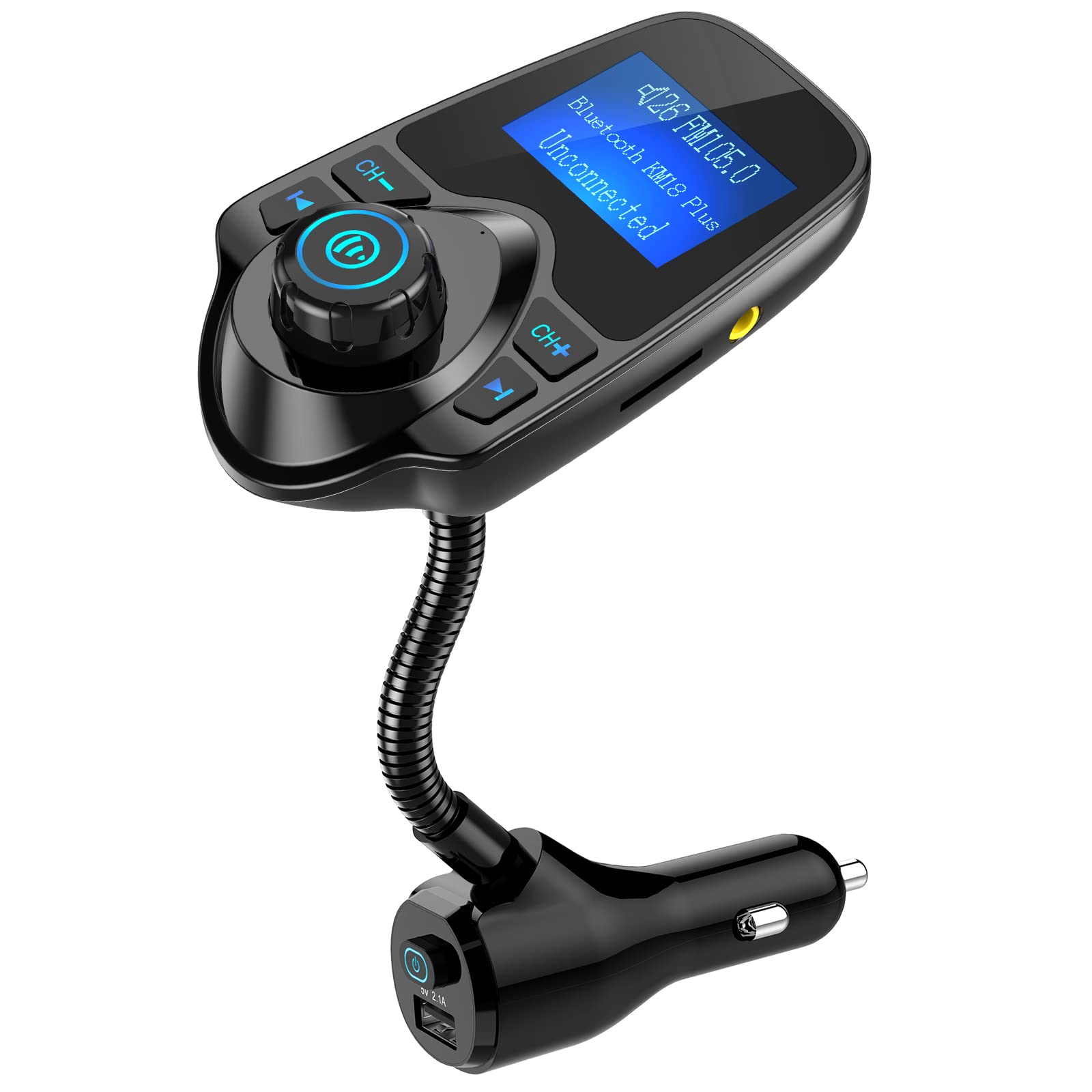 Nulaxy Bluetooth Fm Transmitter For Car, Upgraded Manual Power Switch Wireless Car Radio Bluetooth Adapter Supports Hands Free Calls, Usb Fast Charging, Microsd Card, Aux Play   Km18 Plus Black