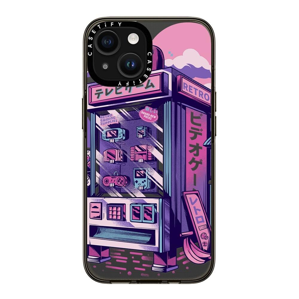Casetify Compact Case For Iphone 15 [2X Military Grade Drop Tested / 4Ft Drop Protection]   Retro Vending Machine   Clear Black