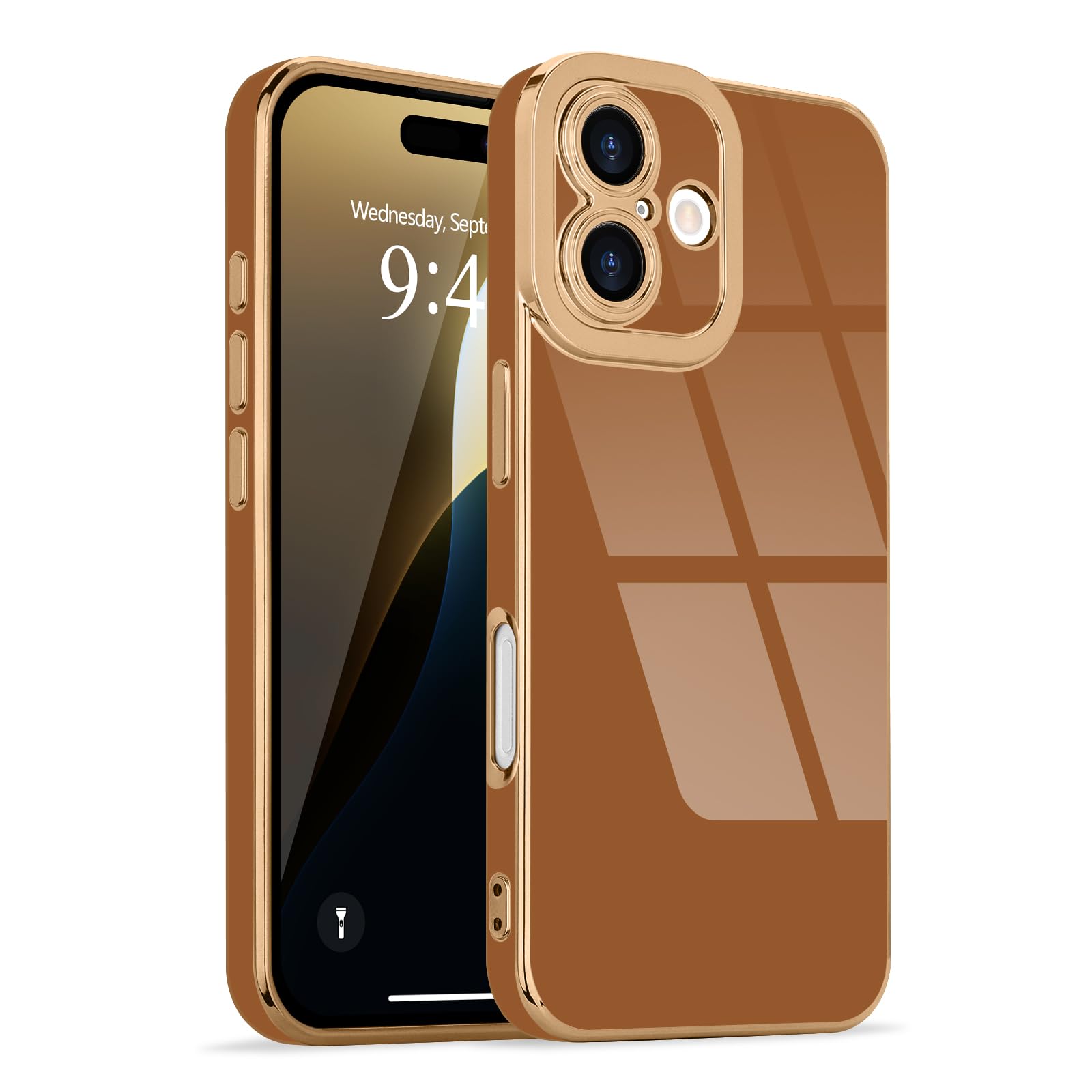 Lafunda Designed For Iphone 16 Case Cute, Luxury Plating Case For Women Girls Elegant Gold Edge Soft Tpu Bumper Cover With Camer