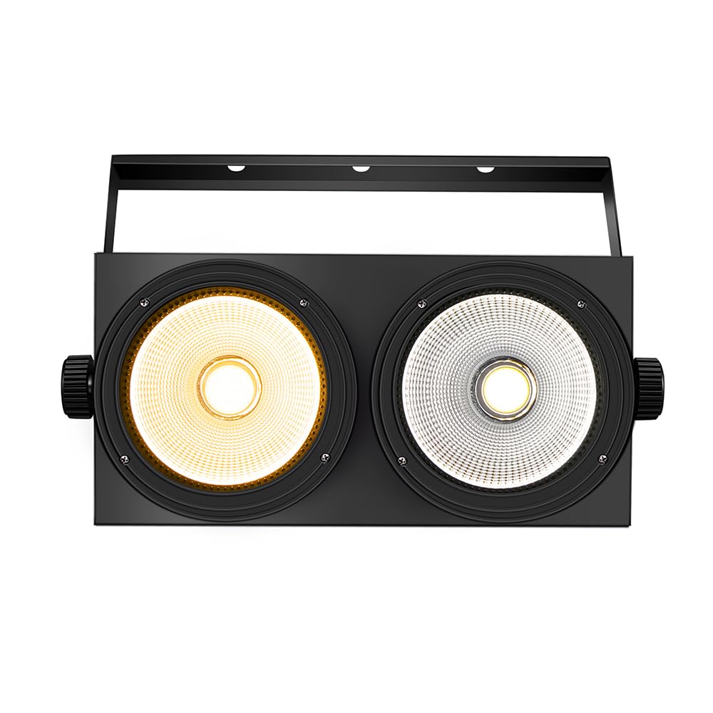 MINGJIE Stage Lights, 200W COB Blinder Lighting System with DMX512 & Sound Control, 2-in-1 Cool/Warm White LED Par Can for Weddi