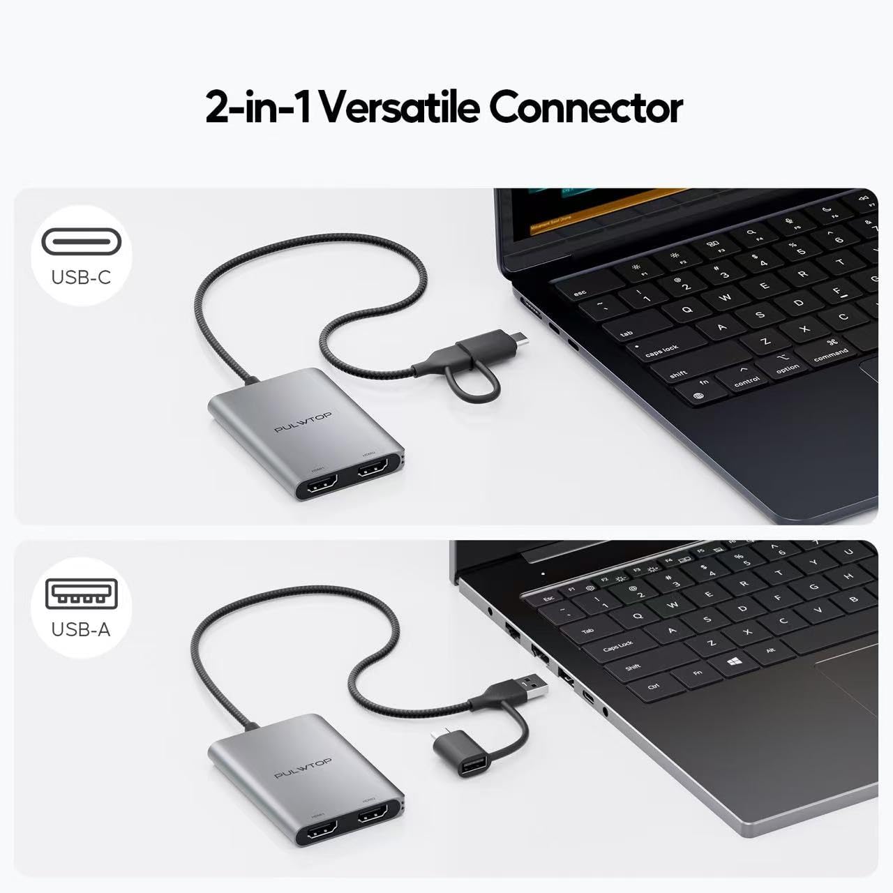 Pulwtop Displaylink Adapter, Usb C To Hdmi Adapter With Dual Monitor For Mac M1/M2/M3/M4, Usb C To Dual Hdmi For Macbook, Laptop