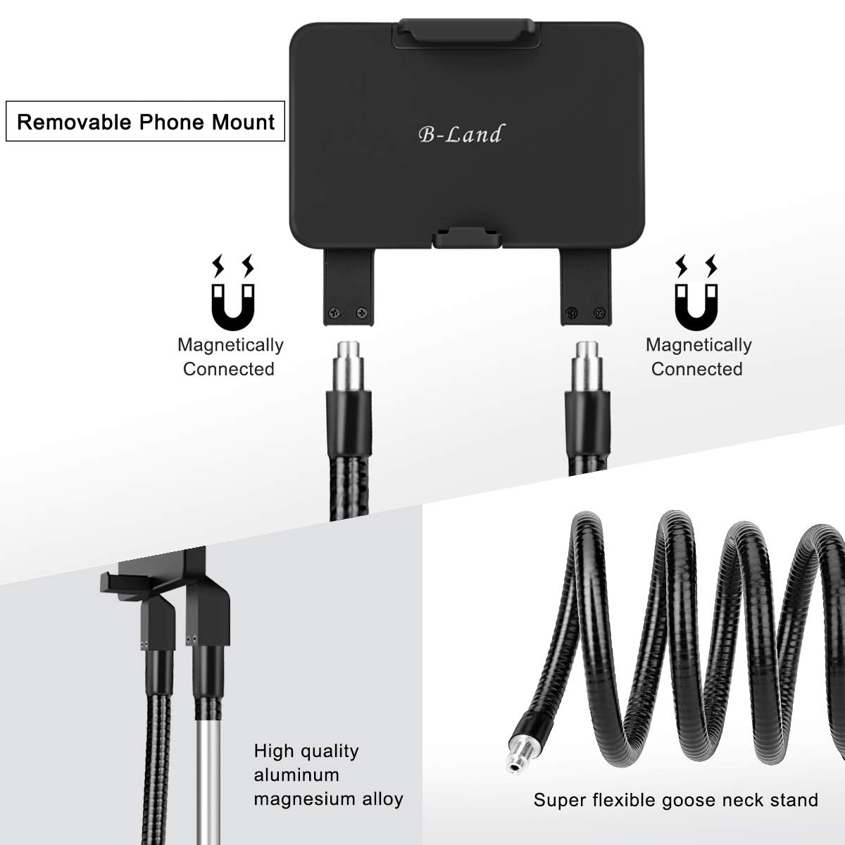 B Land Cell Phone Holder, Universal Mobile Phone Stand, Lazy Bracket, Diy Flexible Mount Stand With Multiple Function (Black)