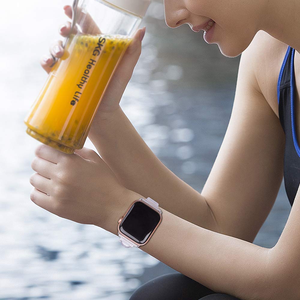 Baozai Compatible With Apple Watch Band Women, Soft Silicone Glitter Clear Sport Strap For Iwatch Series 8/7/6/5/4/3 Se Ultra, G