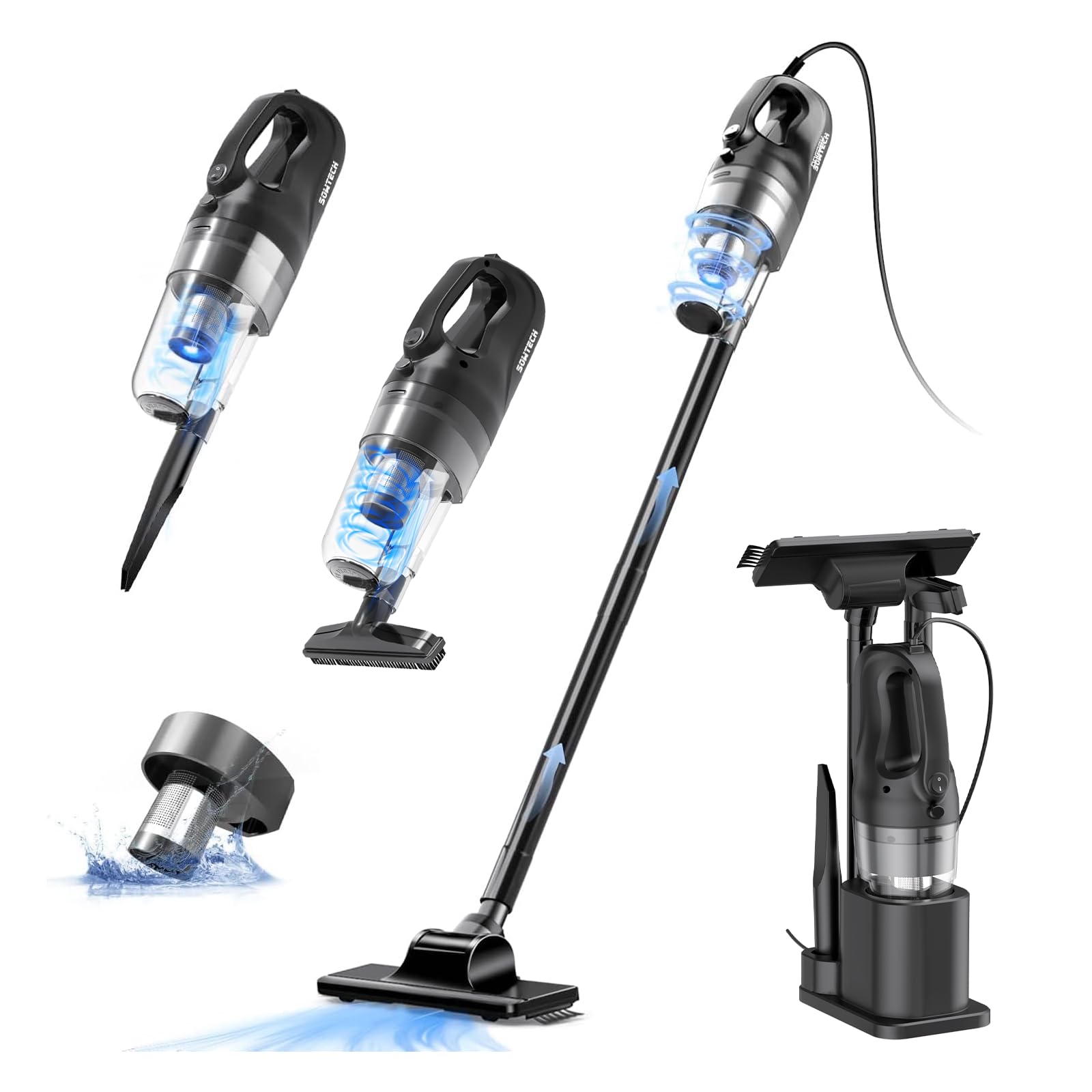 Sowtech Corded Vacuum Cleaner, Super Power Suction Stick Vacuum Cleaners For Home, 6-In-1 Lightweight Hard Floor Vacuum Removabl