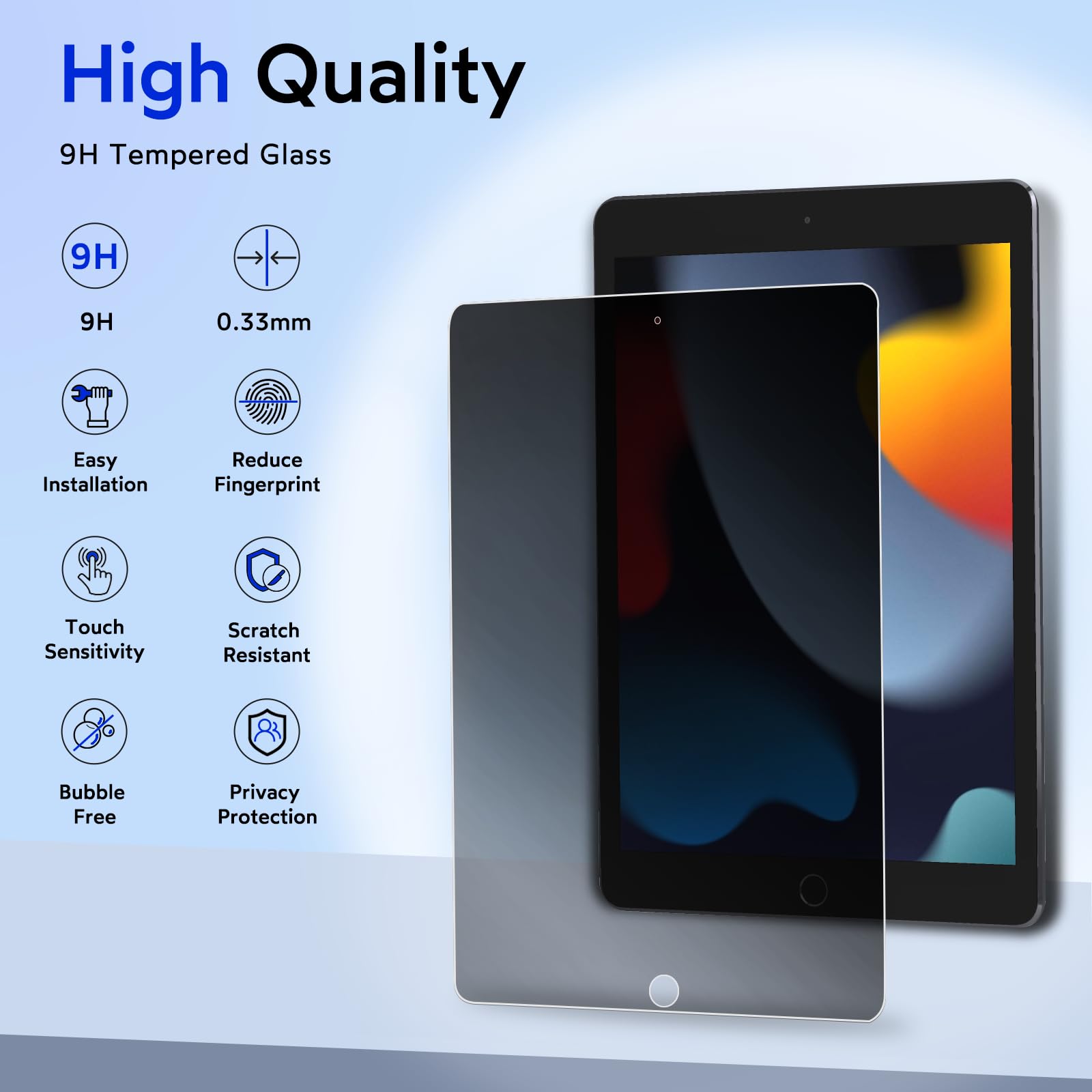 Mobdik Privacy Screen Protector Compatible With Ipad 9Th / 8Th / 7Th Generation 10.2 Inch (2021/2020 / 2019) [Anti Spy] [9H Temp