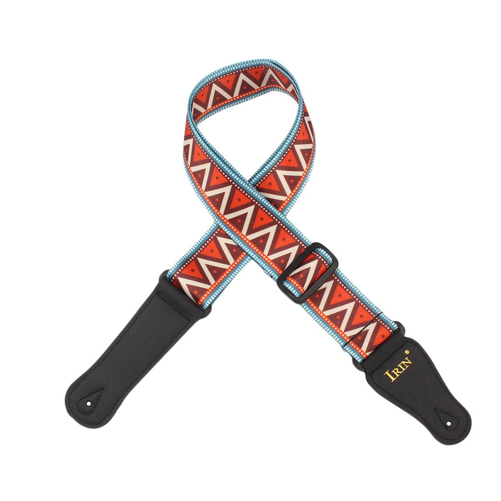 Guitar Strap Adjustable Polyester Belt PU Leather Ends for Acoustic Folk Classic Electric Guitar Bass