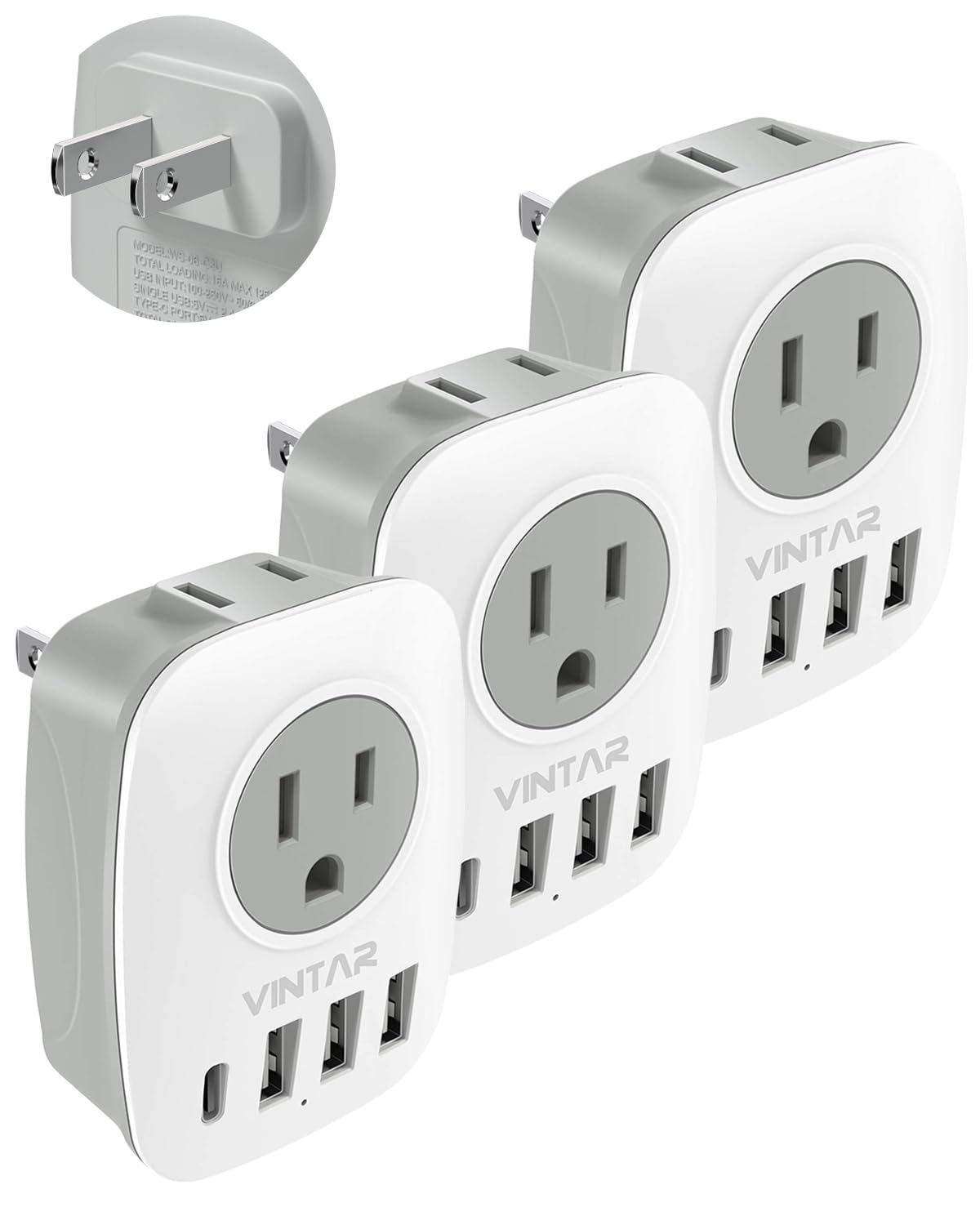 Us To Japan Plug Adapter, Vintar Japan Power Adapter With 1 Usb C 3 Usb A Ports And 2 American Outlets, 2 Prong To 3 Prong Outle
