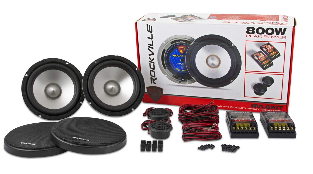 Rockville RVL6KIT 6.5 Component Car Speakers, 800W Peak/200W RMS, 4 Ohm, Aluminum Cone, 1 Silk Dome Tweeters, Perfect for High-F