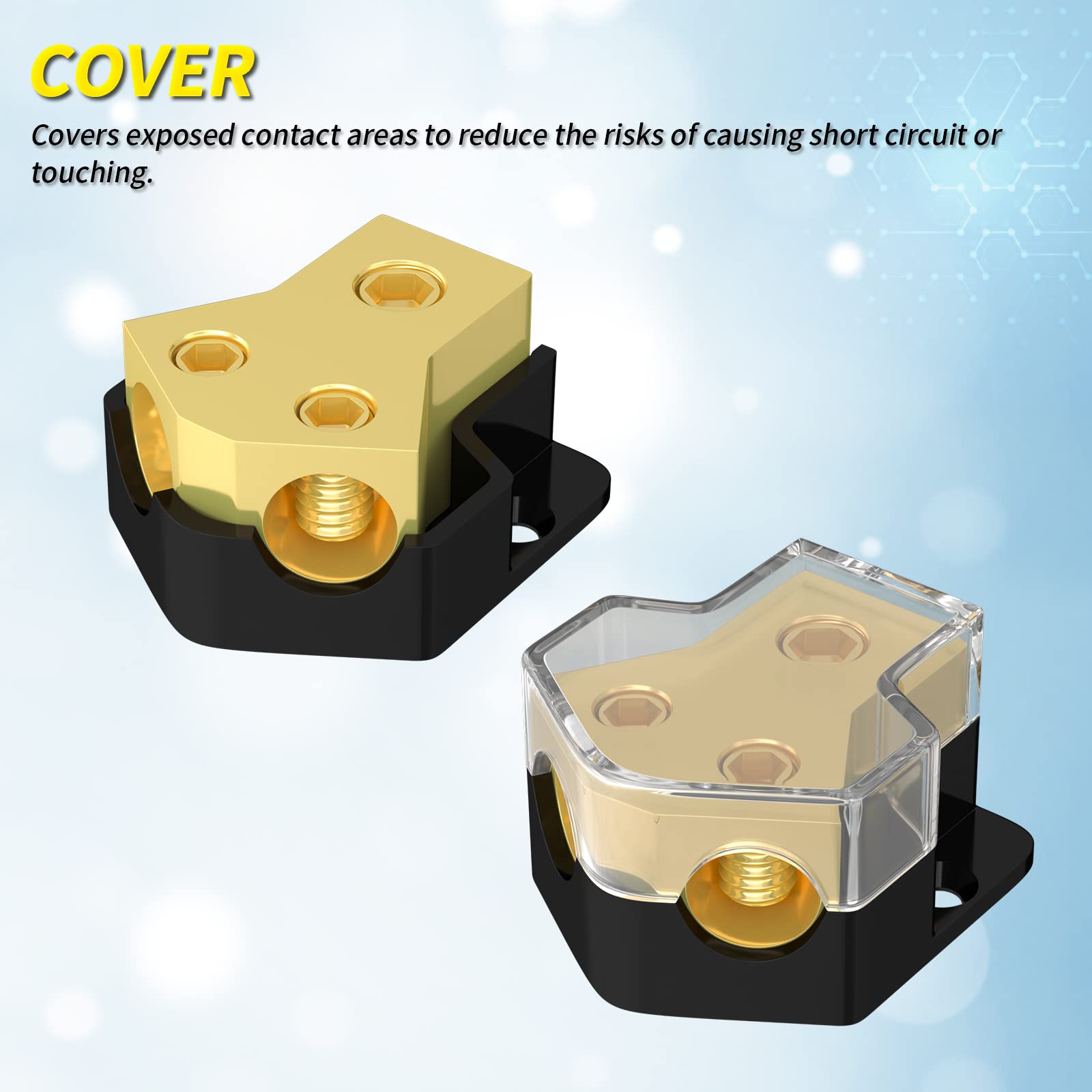 Joinfworld 12V Power Distribution Block Car Audio 2 Way Ground Distribution Block 0/2/4 Gauge In 4/8/10 Gauge Out 12 Volt Amp Distribution Block Splitter For Marine Automotive Car Boat