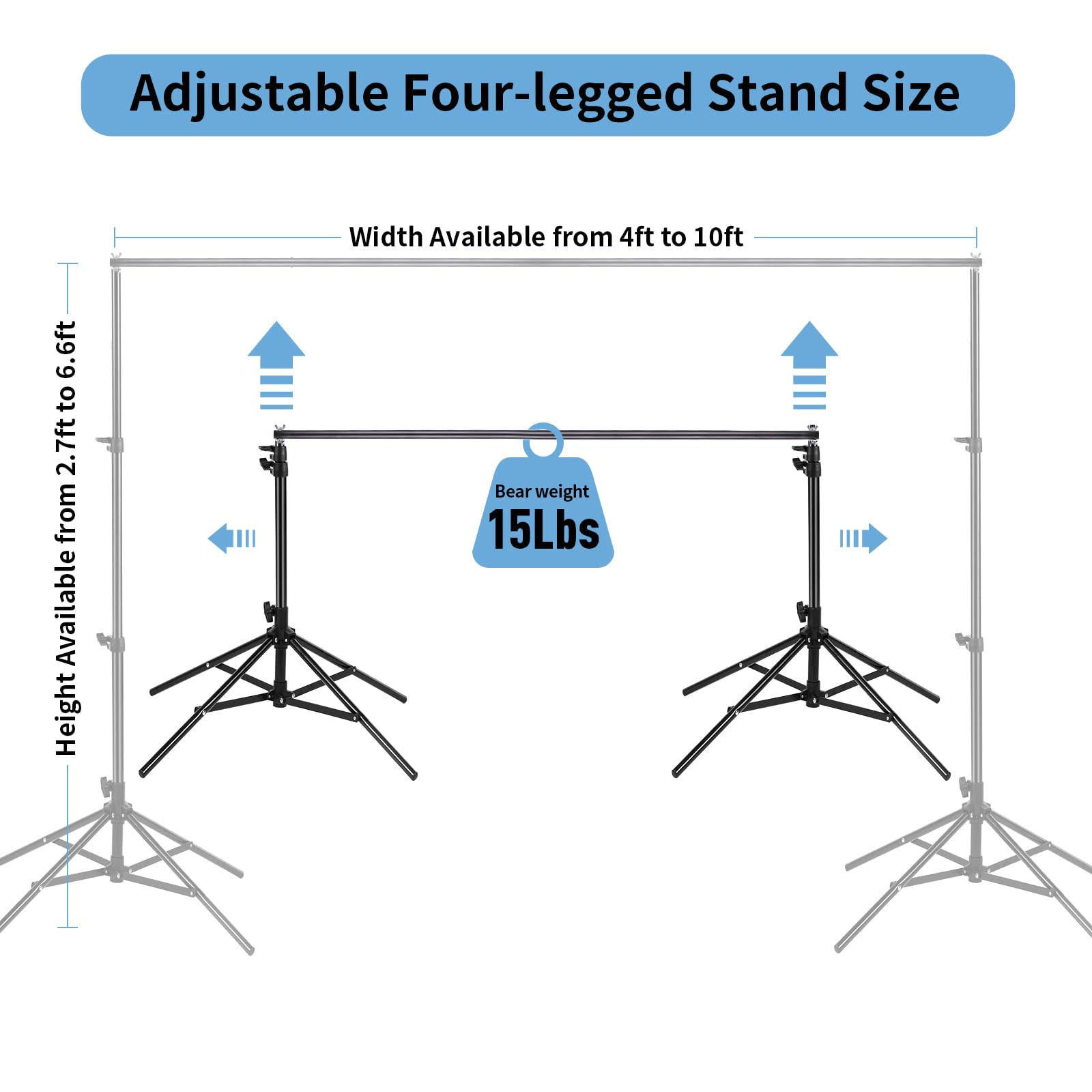 Four Legged Backdrop Stand 6.5X10Ft, Adjustable Video Studios Photo Backdrop, High Stable Backdrop Stand For Parties, Weddings,
