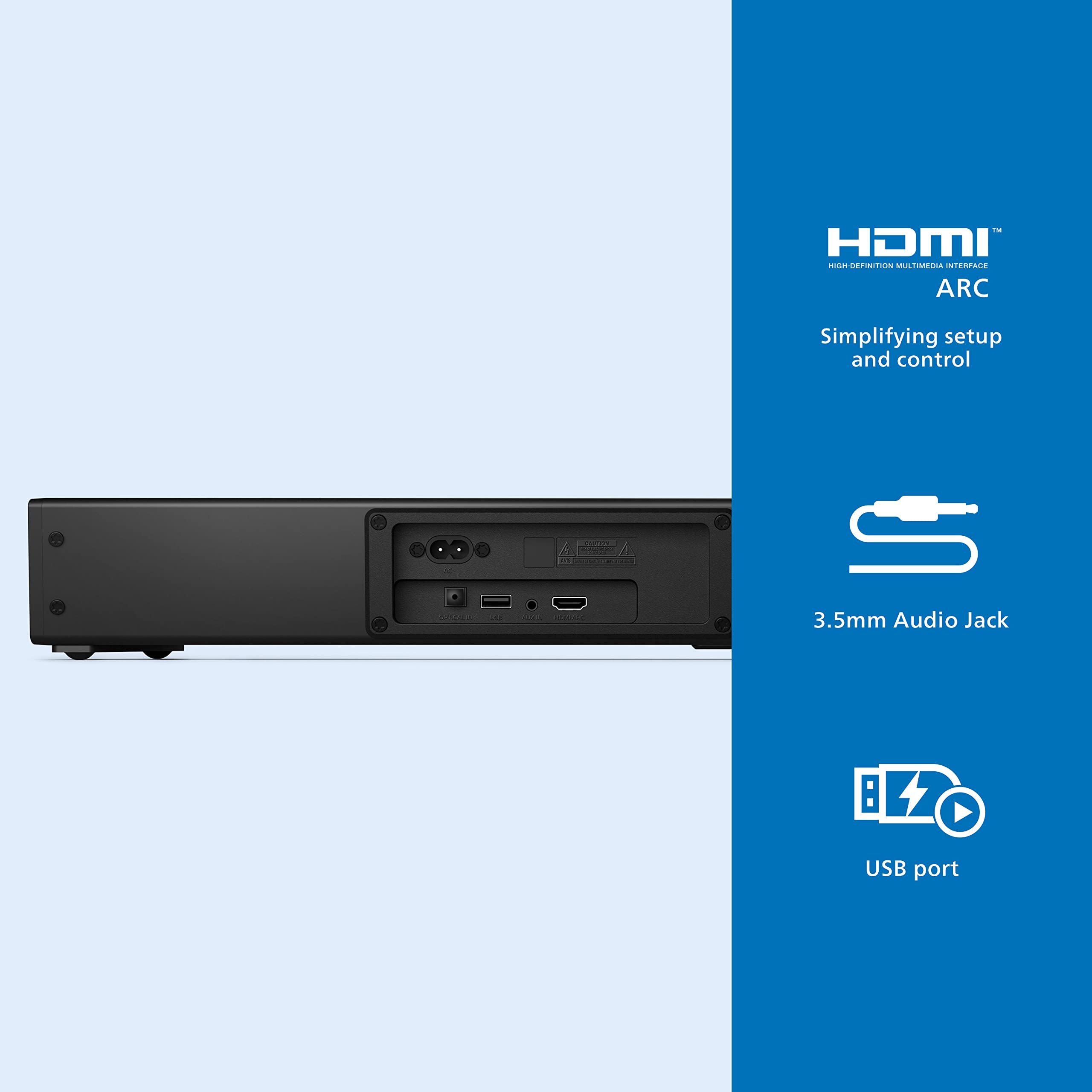 Philips B5706 2.1 Channel Soundbar With Built In Subwoofer, Stadium Eq Mode