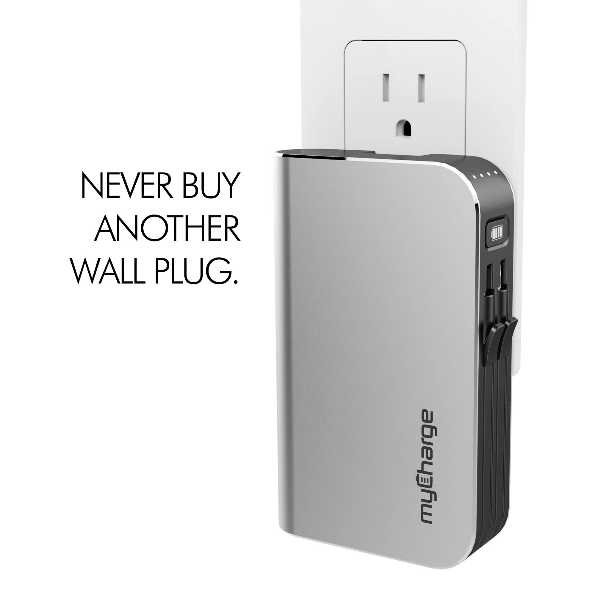 Mycharge Portable Charger Power Bank - Hubmax 10050 Mah Universal External Battery Pack | Foldable Ac Wall Plug | Two Built In C