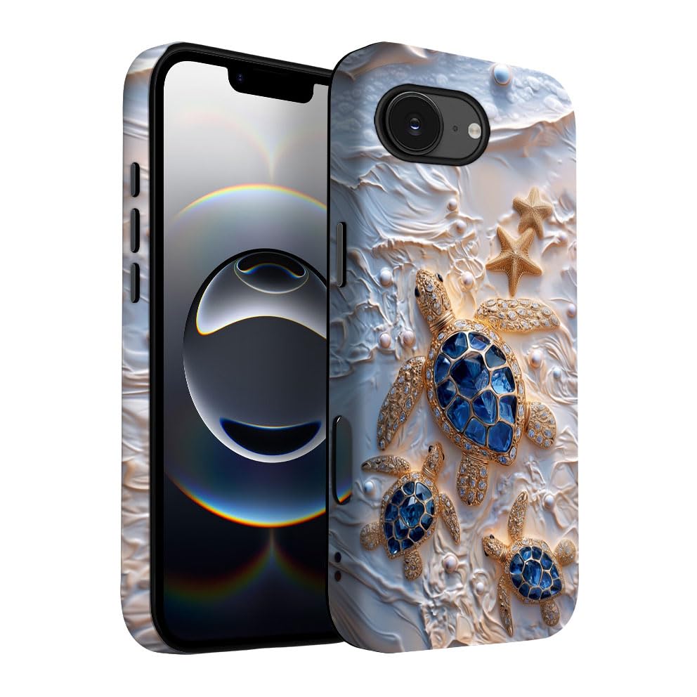 Yuzbira for iPhone 16E Case | Stained Glass Beach Turtle | Slim Drop Protection Design